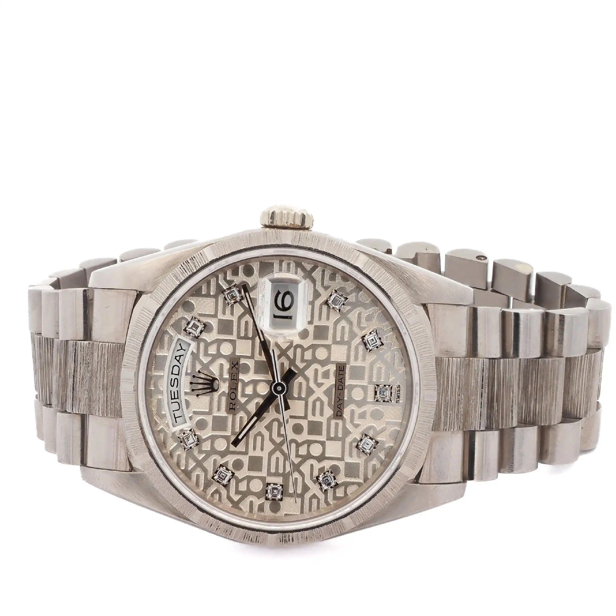 Herrenuhr Rolex Day Date in Weißgold mit original Brillbesatz Referenz 18249