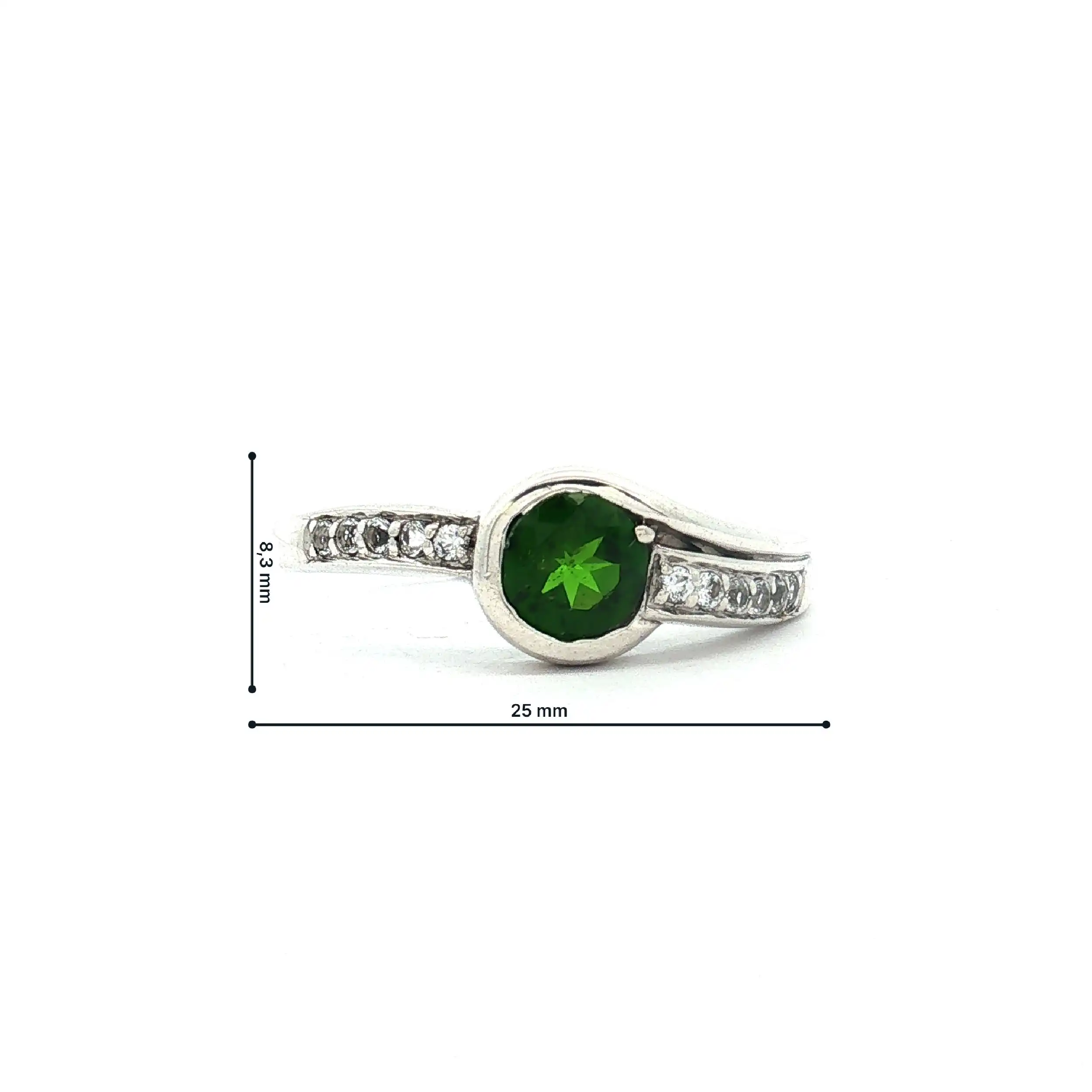 Ring Silber mit Russischer Diopsid und weißen Topas
