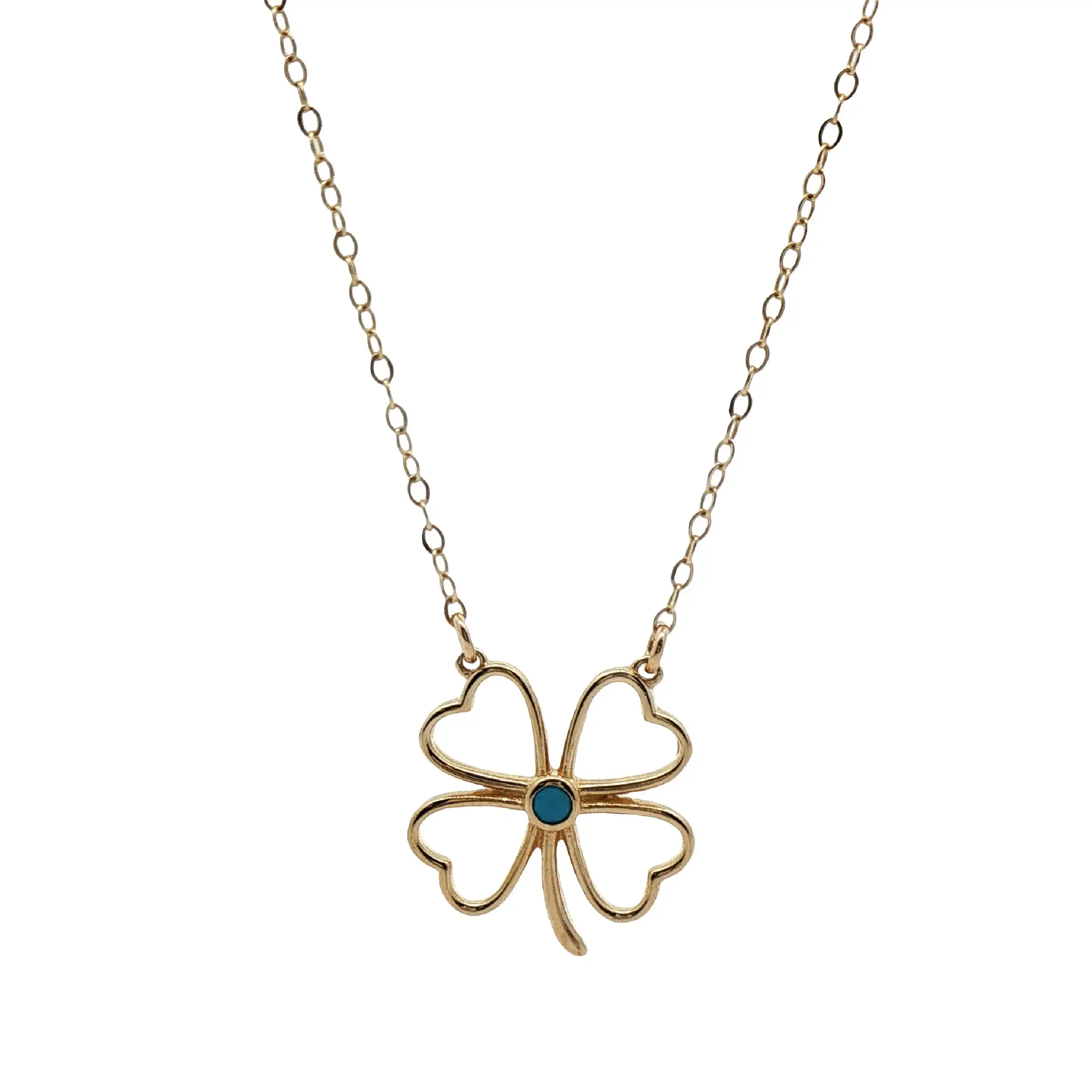 Kette Gelbgold mit Anhänger Kleeblatt mit Türkis