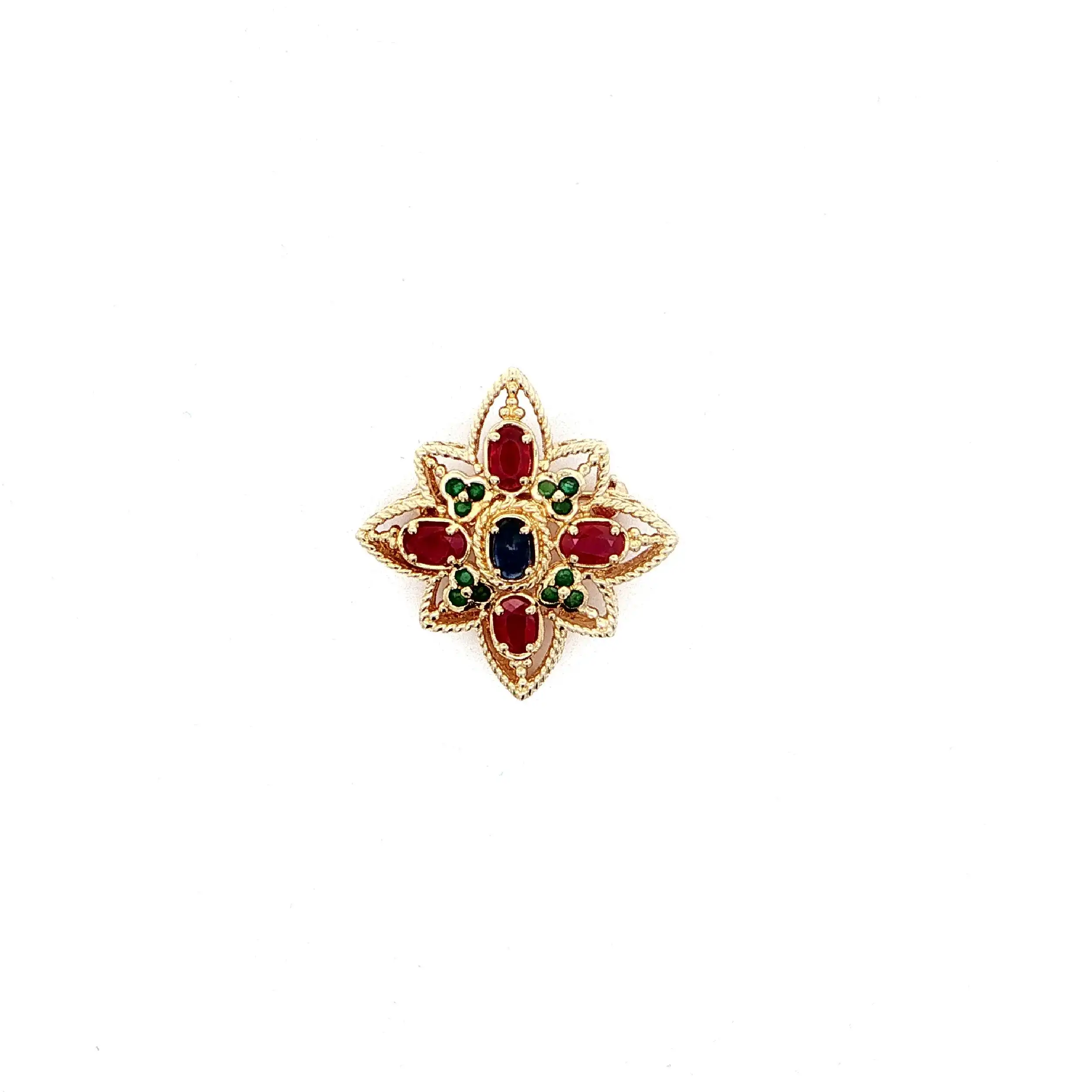 Brosche / Nadel Gelbgold mit Rubine, Smaragde & Saphir Cabochon Brosche / Nadel Gelbgold mit Rubine, Smaragde & Saphir Cabochon