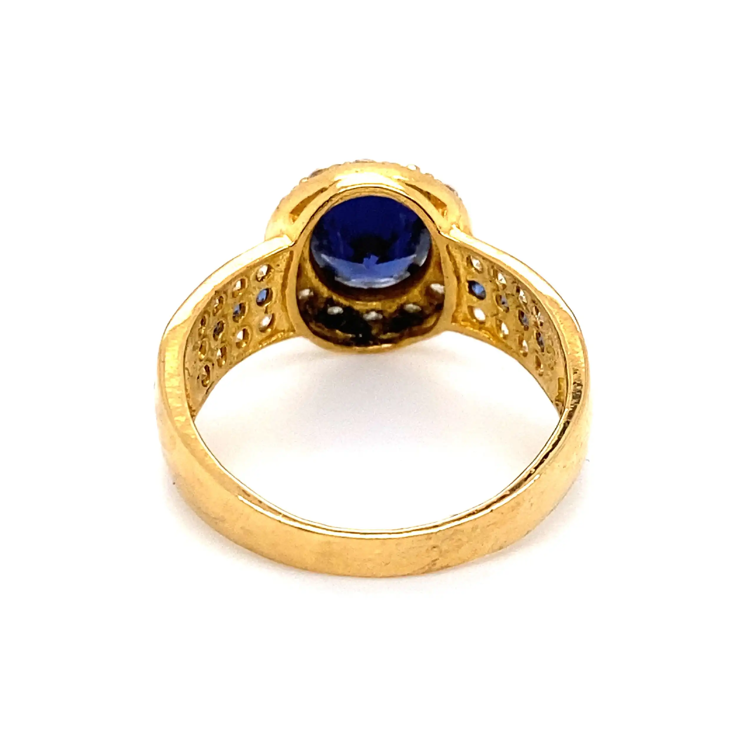 Ring Gelbgold mit blauem Farbstein und Zirkonia Ring Gelbgold mit blauem Farbstein und Zirkonia