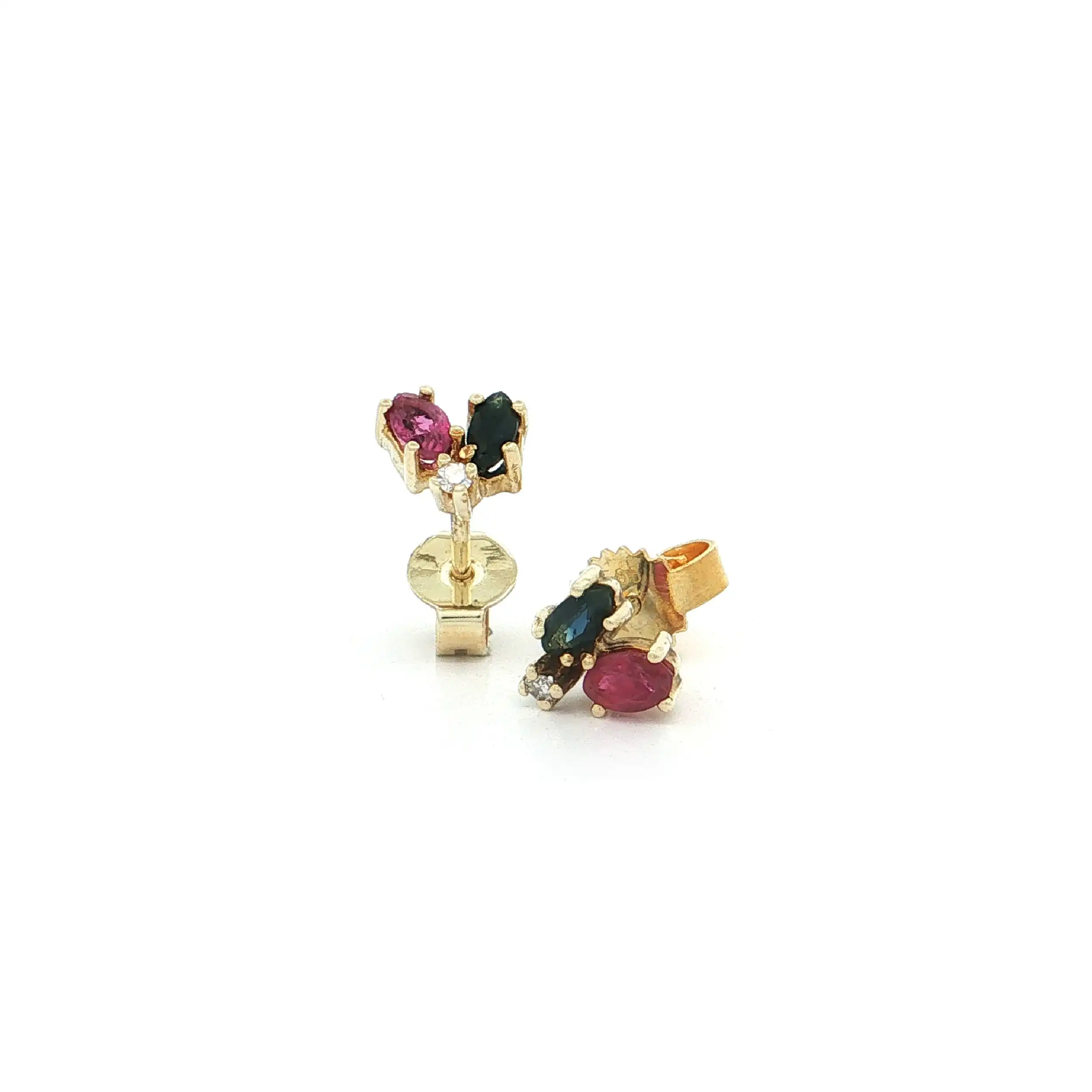 Ohrstecker Gelbgold mit Saphir, Rubin und Diamant