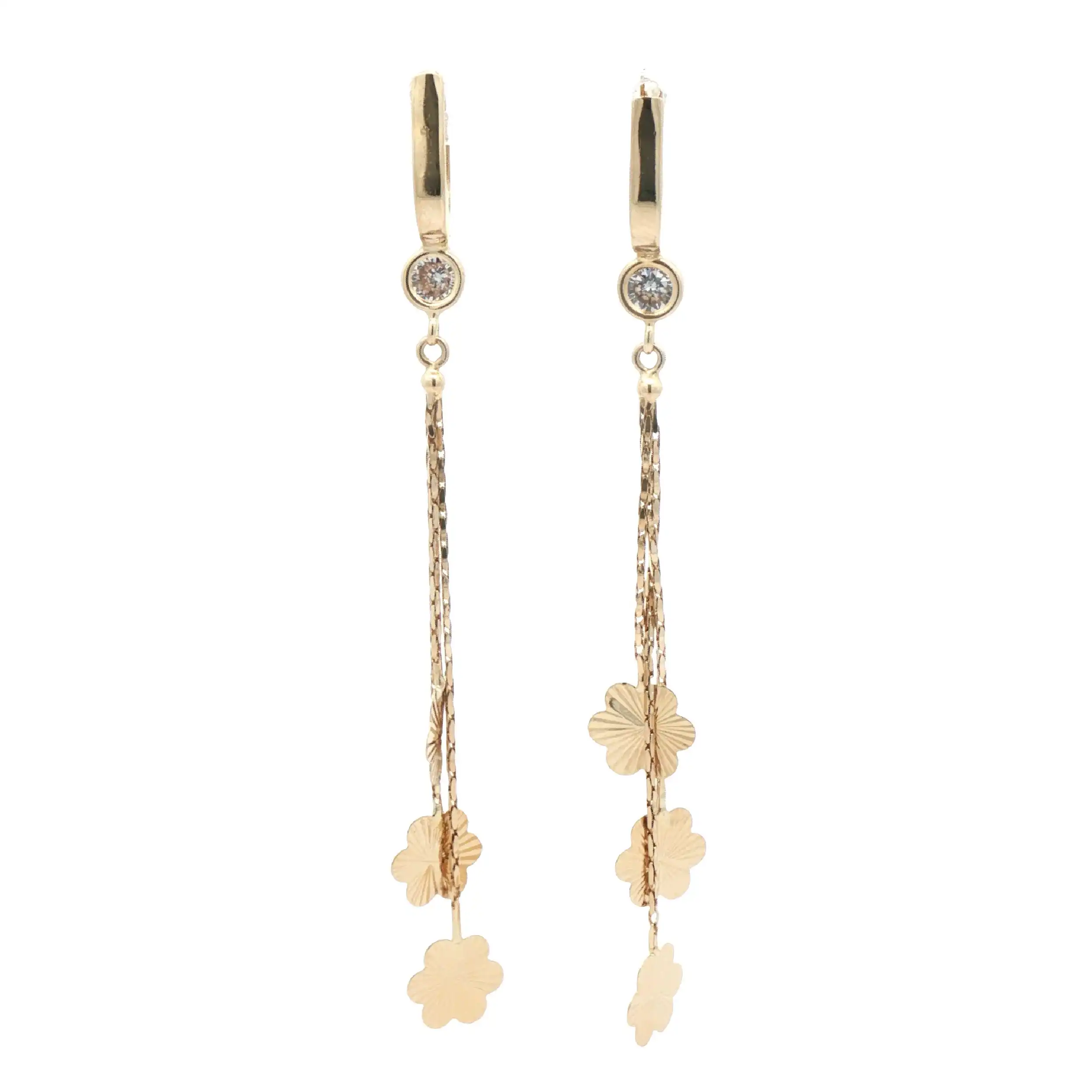 Ohrhänger Gelbgold mit Blüten und Zirkonia