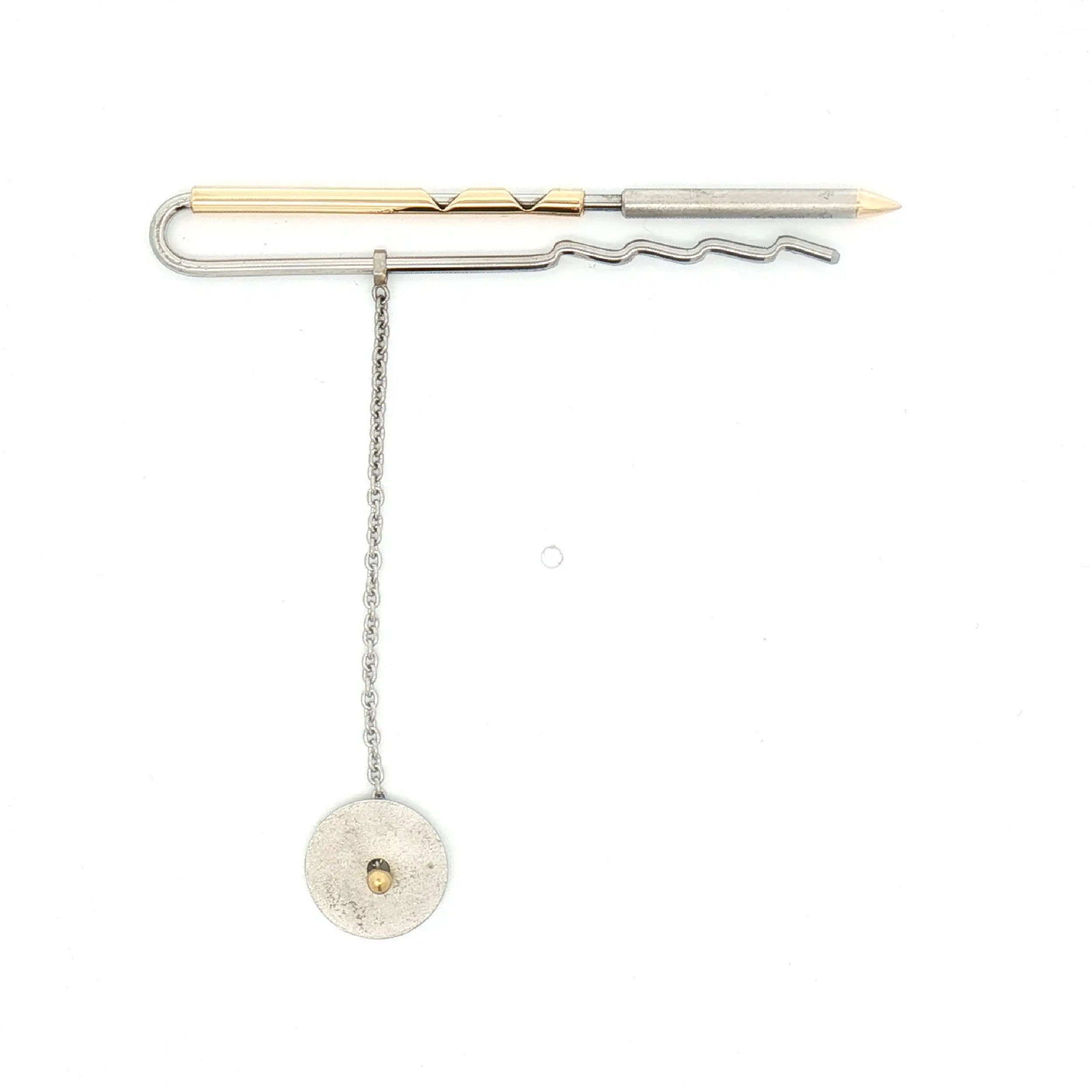 Klammer Bicolor Platin und Gold und Stahl mit Anhänger Klammer Bicolor Platin und Gold und Stahl mit Anhänger
