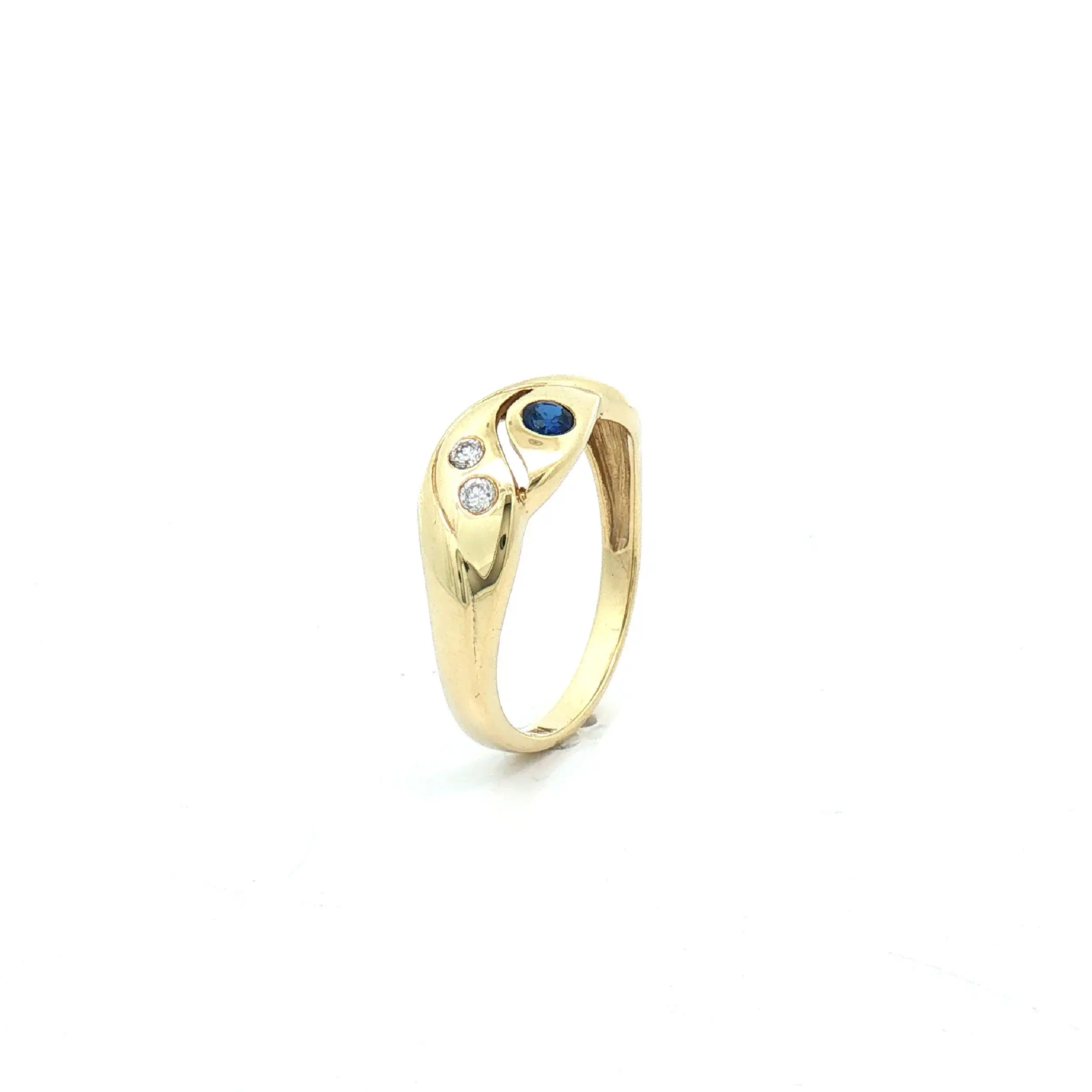 Ring Gelbgold mit Zirkonia und blauen Farbstein