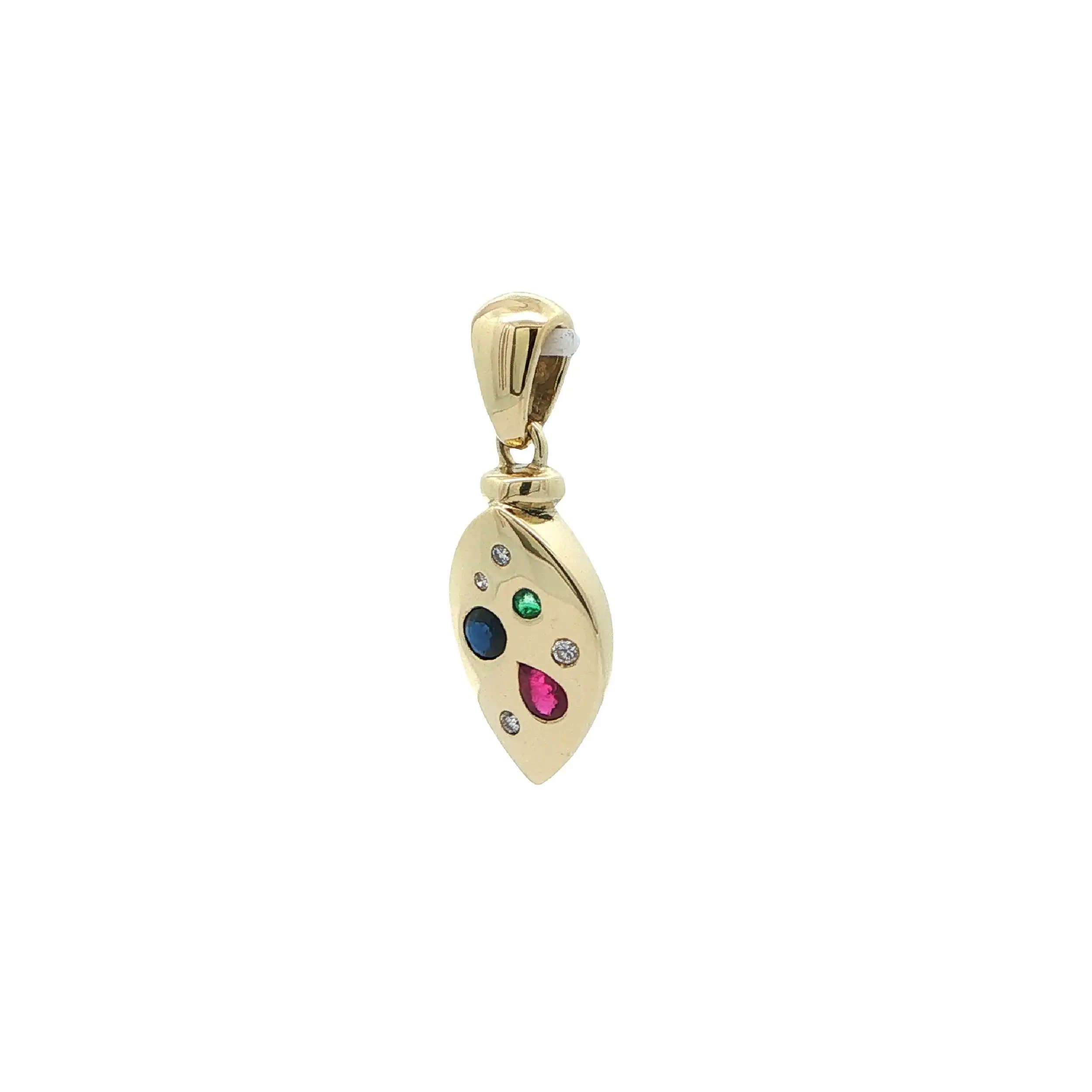 Anhänger Gelbgold mit Saphir, Smaragd, Rubin & Brillanten, graviert mit 0,045ct. Anhänger Gelbgold mit Saphir, Smaragd, Rubin & Brillanten, graviert mit 0,045ct.