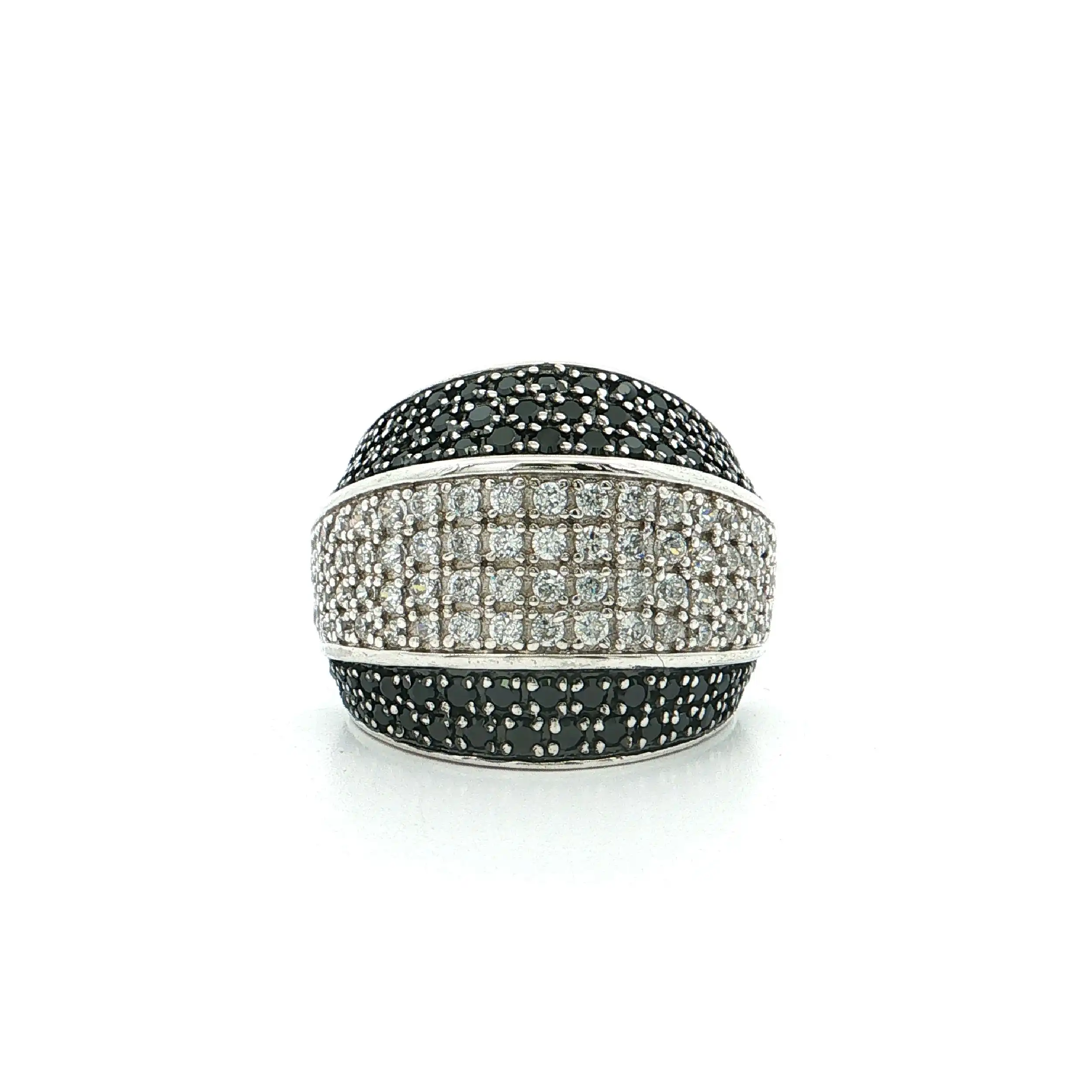 Ring Silber mit Zirkonia und schwarzen Farbsteinen