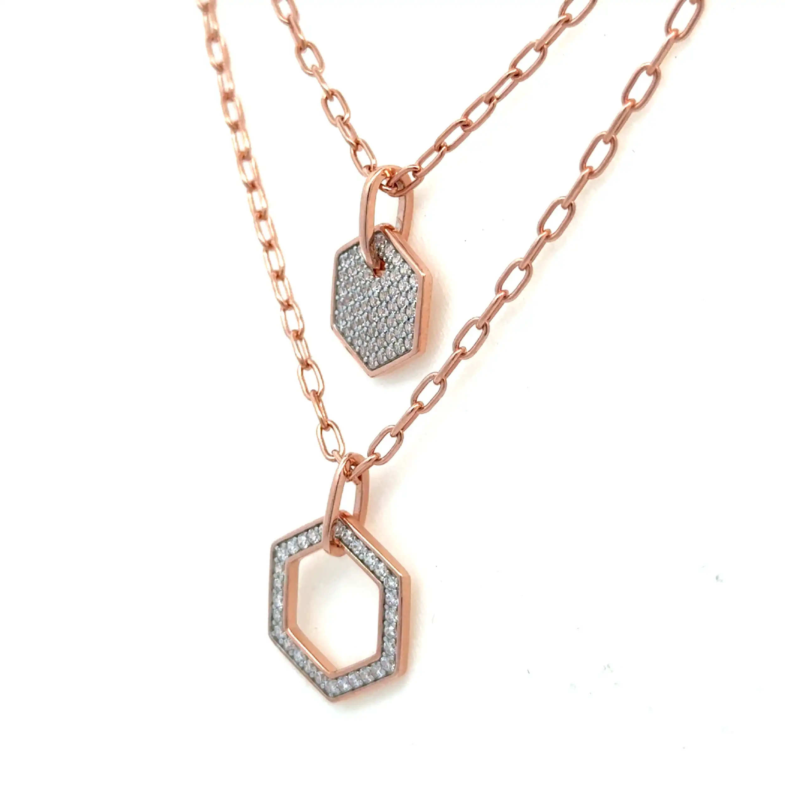 Collier Silber rose vergoldet mit zwei Anhänger mit 87 Zirkonia Collier Silber rose vergoldet mit zwei Anhänger mit 87 Zirkonia