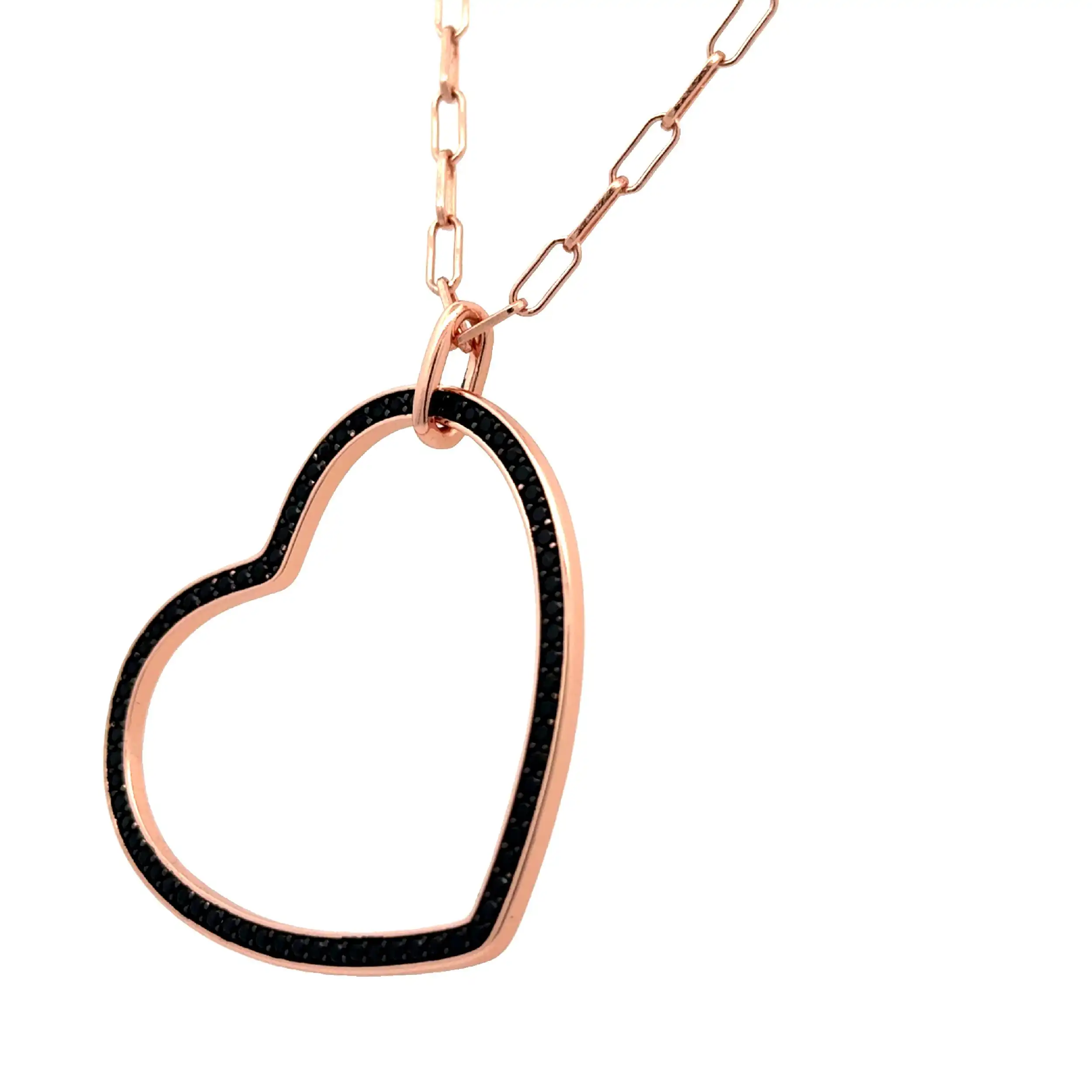 Collier Silber rose vergoldet mit Herzanhänger mit schwarzen Zirkonia