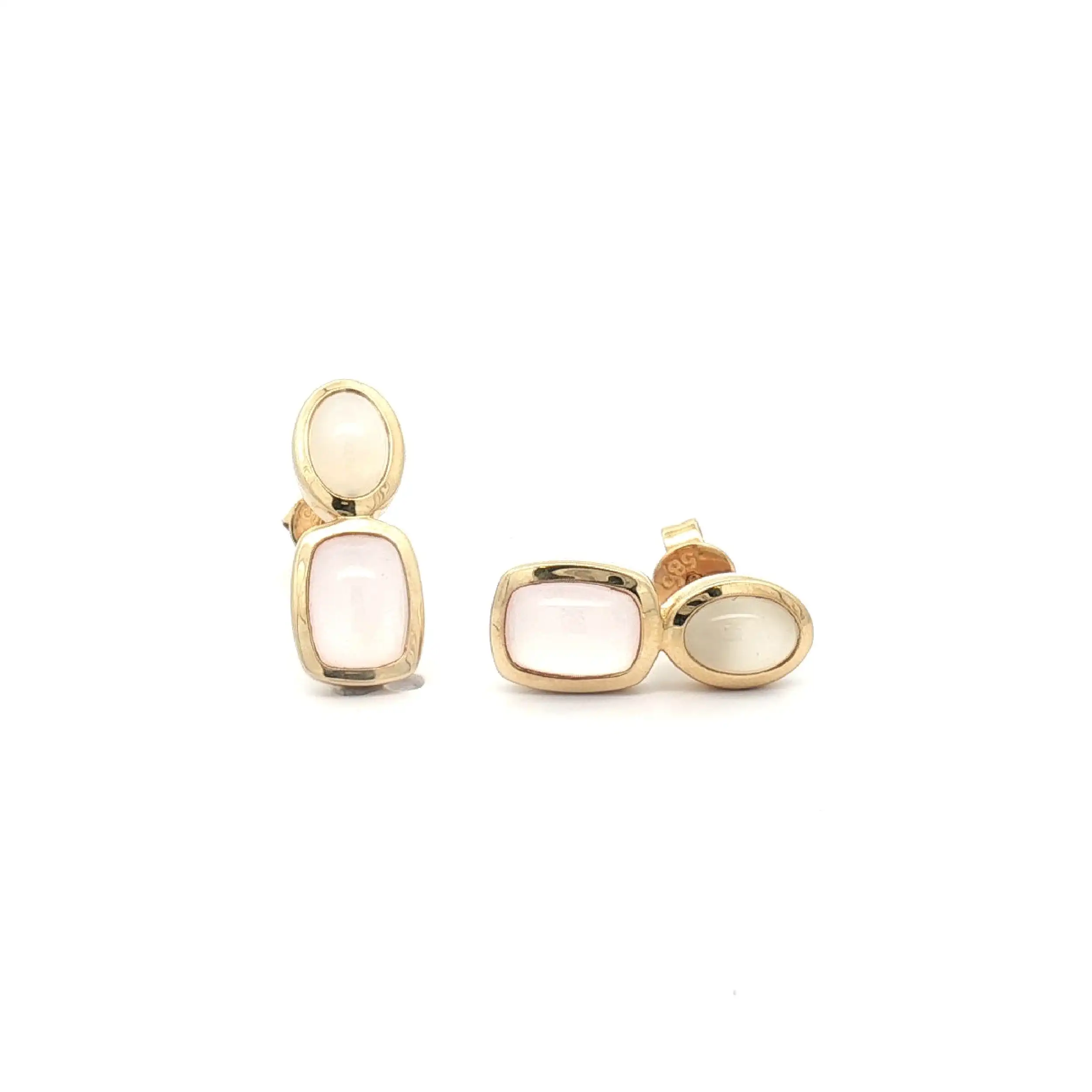 Ohrstecker Gelbgold mit Rosenquarz Cabochon und Mondstein Cabochon Ohrstecker Gelbgold mit Rosenquarz Cabochon und Mondstein Cabochon