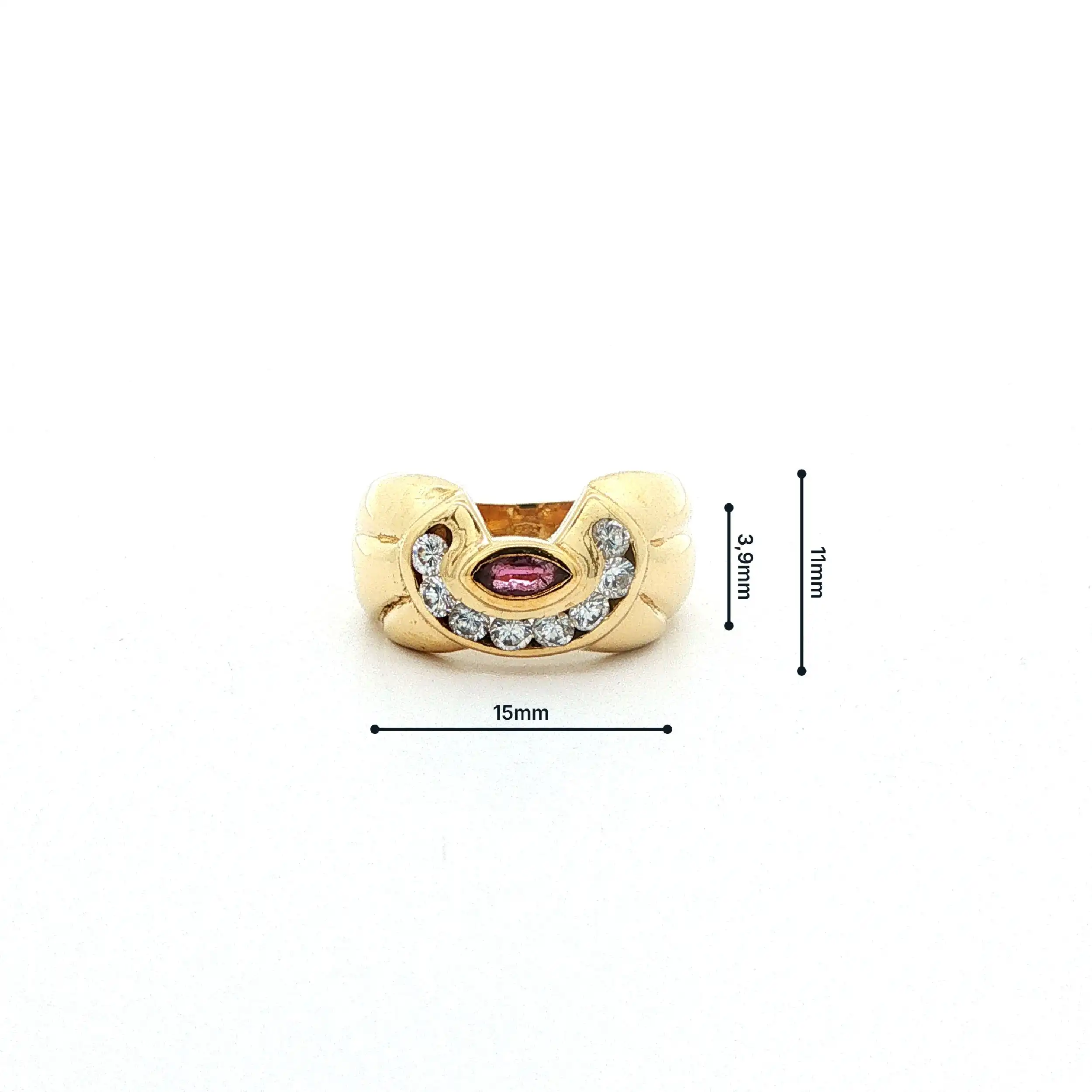 Ring Gelbgold mit rotem Farbstein & Zirkonia