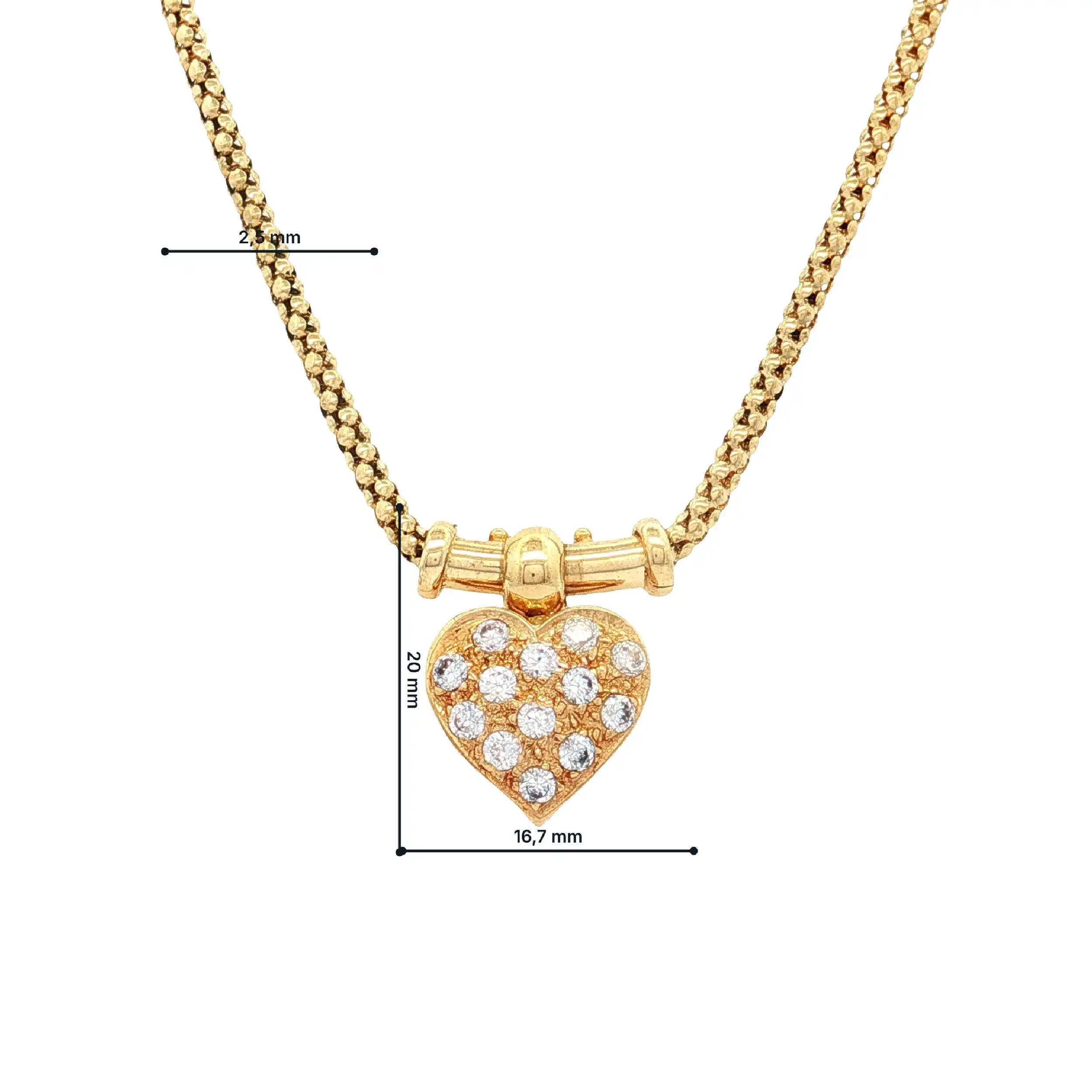 Himbeerkette Gelbgold mit Anhänger Herz mit Zirkonia