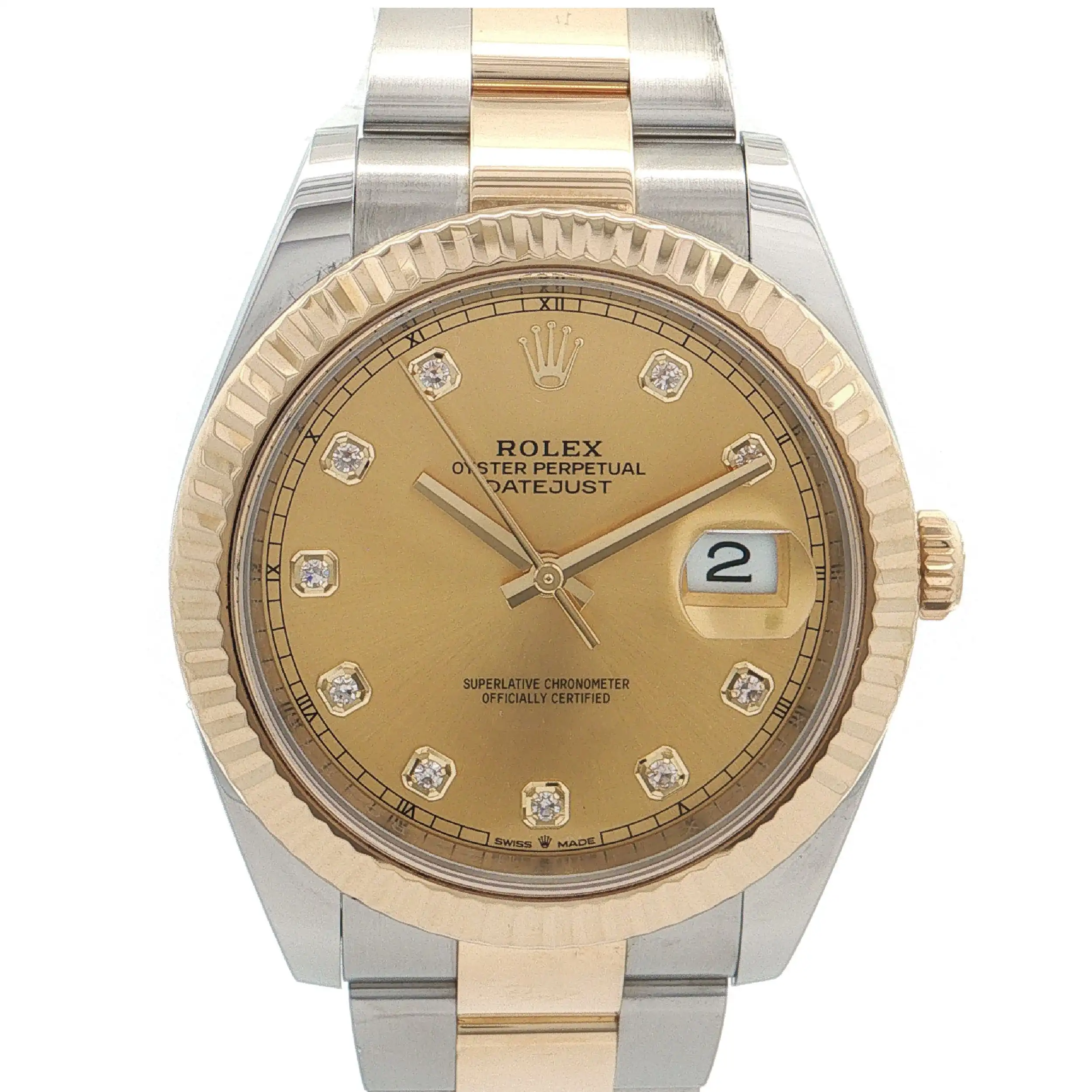 Herrenuhr Rolex Datejust 41 Stahl Gold mit Diamantblatt mit Box und Papieren Ref.126333