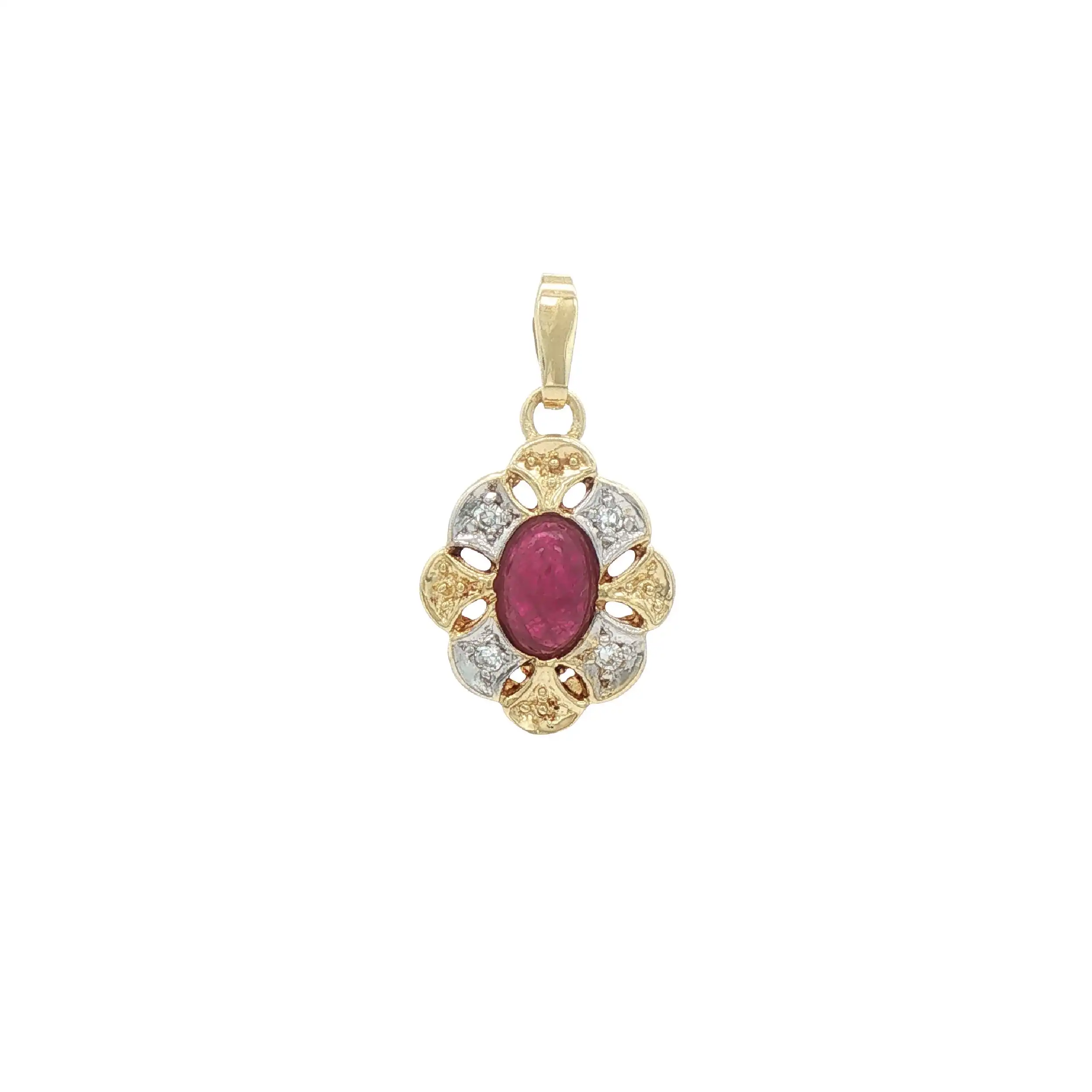 Anhänger Bicolor mit Diamanten und Rubin Cabochon Anhänger Bicolor mit Diamanten und Rubin Cabochon