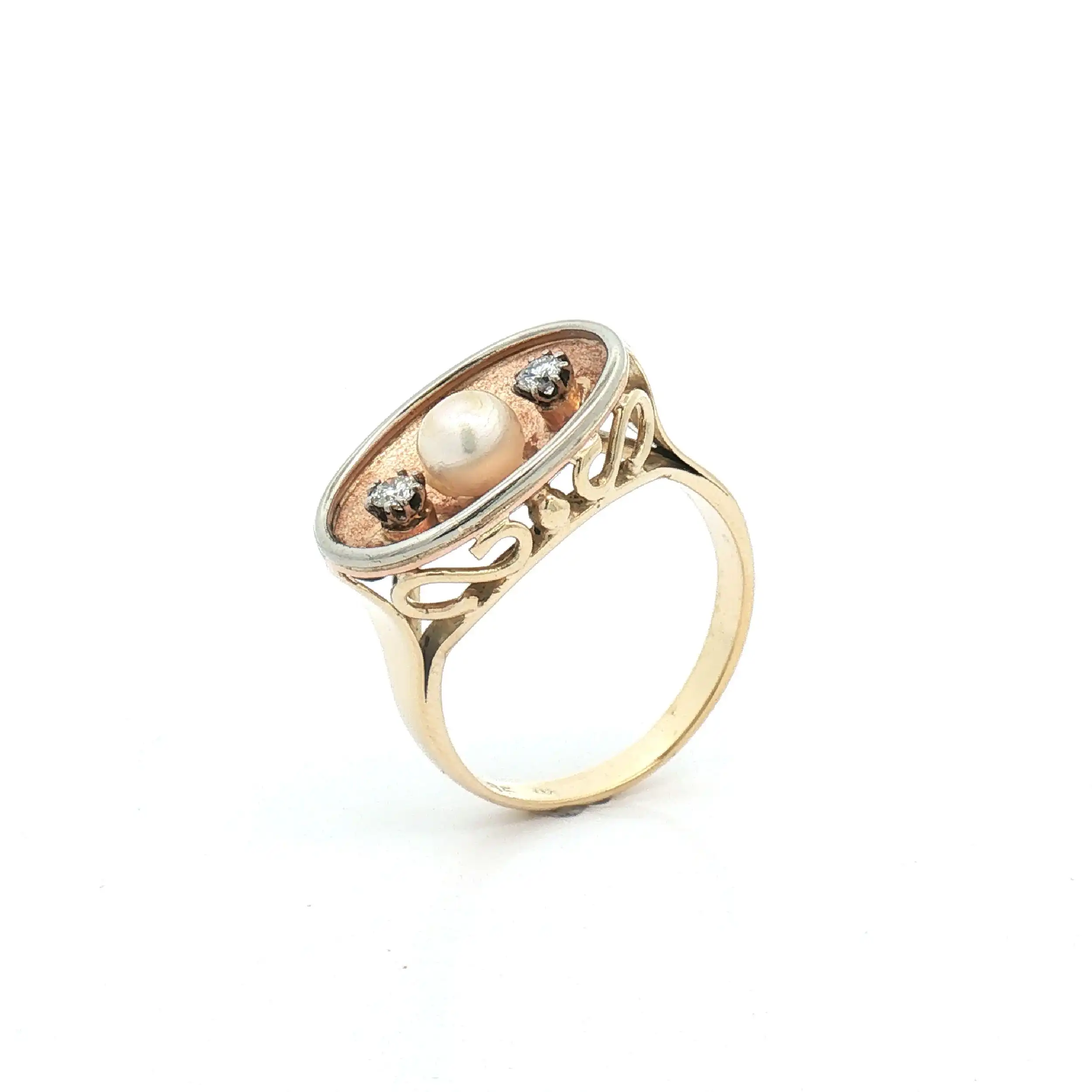 Ring Bicolor mit Brillanten und Perle