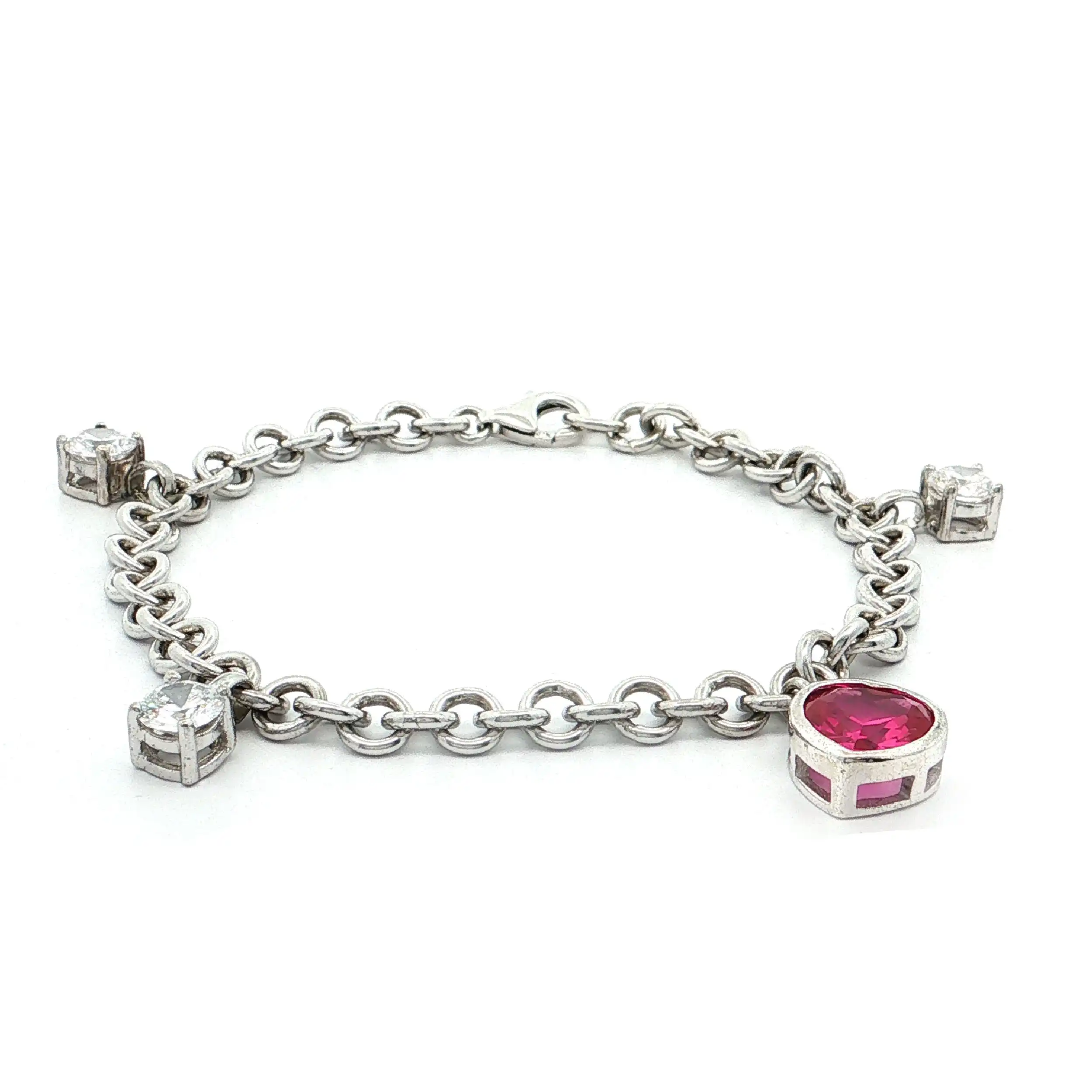 Armband Silber mit Herzchenanhänger mit Farbstein und Zirkonia