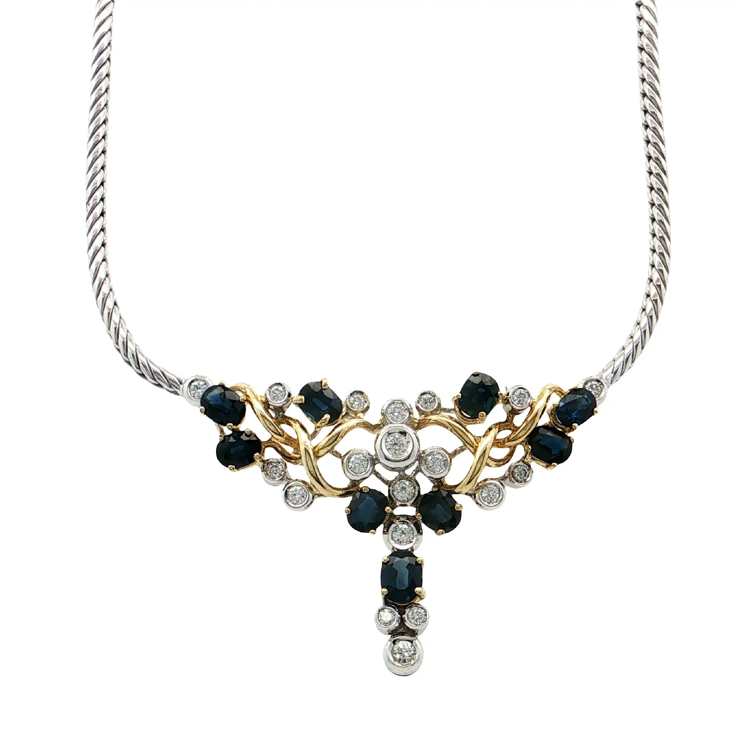 Collier Bicolor mit Saphiren und Brillanten Collier Bicolor mit Saphiren und Brillanten