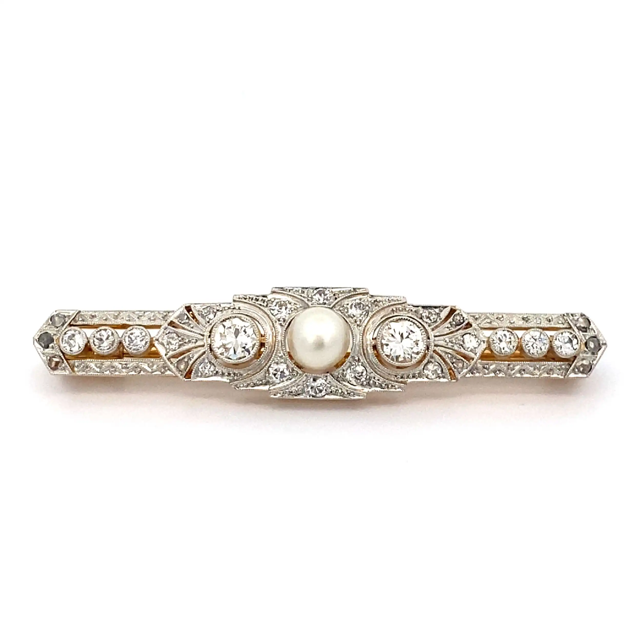 Brosche Artdeco Bicolor mit Perle, Diamanten, Rosen und Brillanten Brosche Artdeco Bicolor mit Perle, Diamanten, Rosen und Brillanten