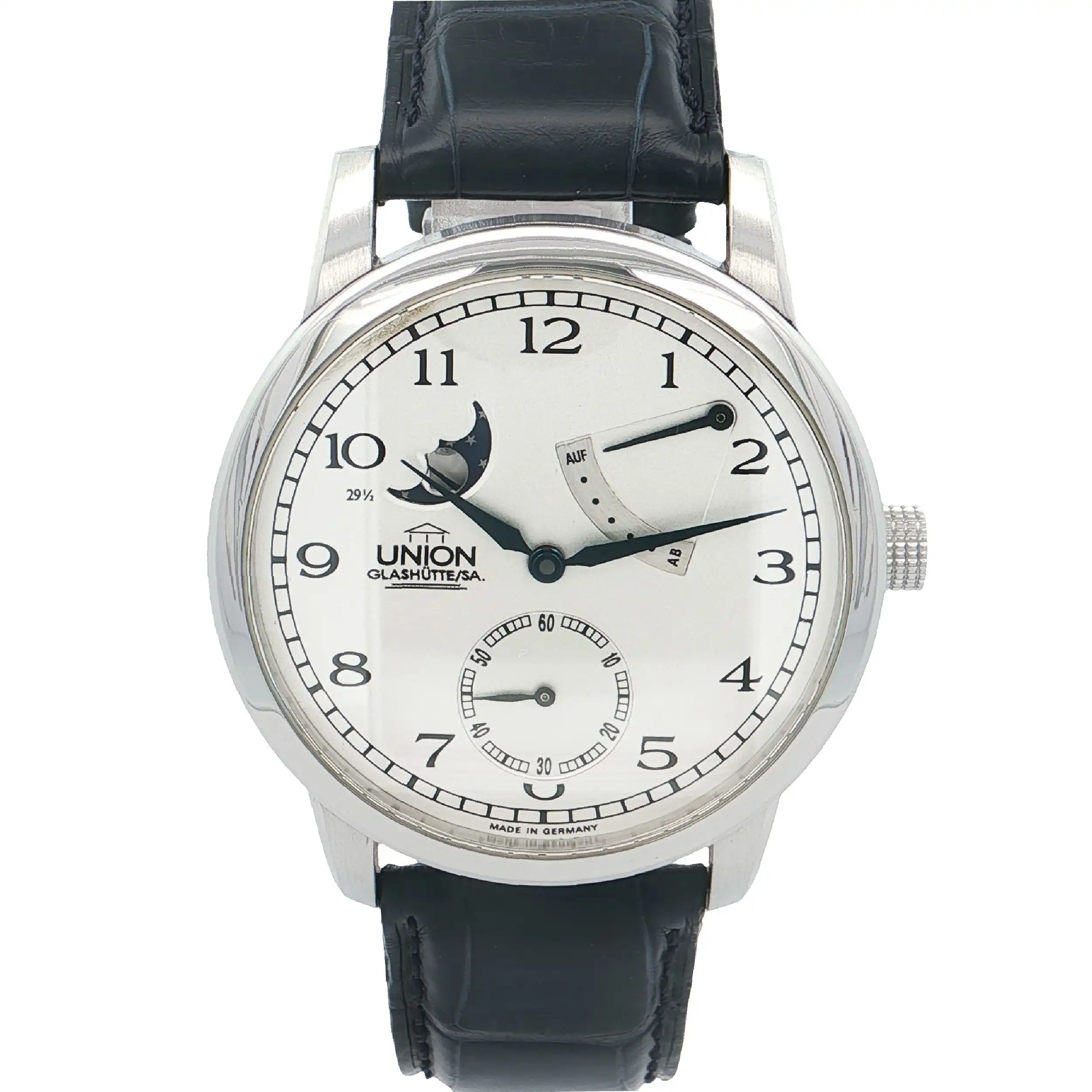 Herrenuhr Union Glashütte Julius Bergter mit Gangreserve & Mondphase Limited Edition mit Box und Papieren