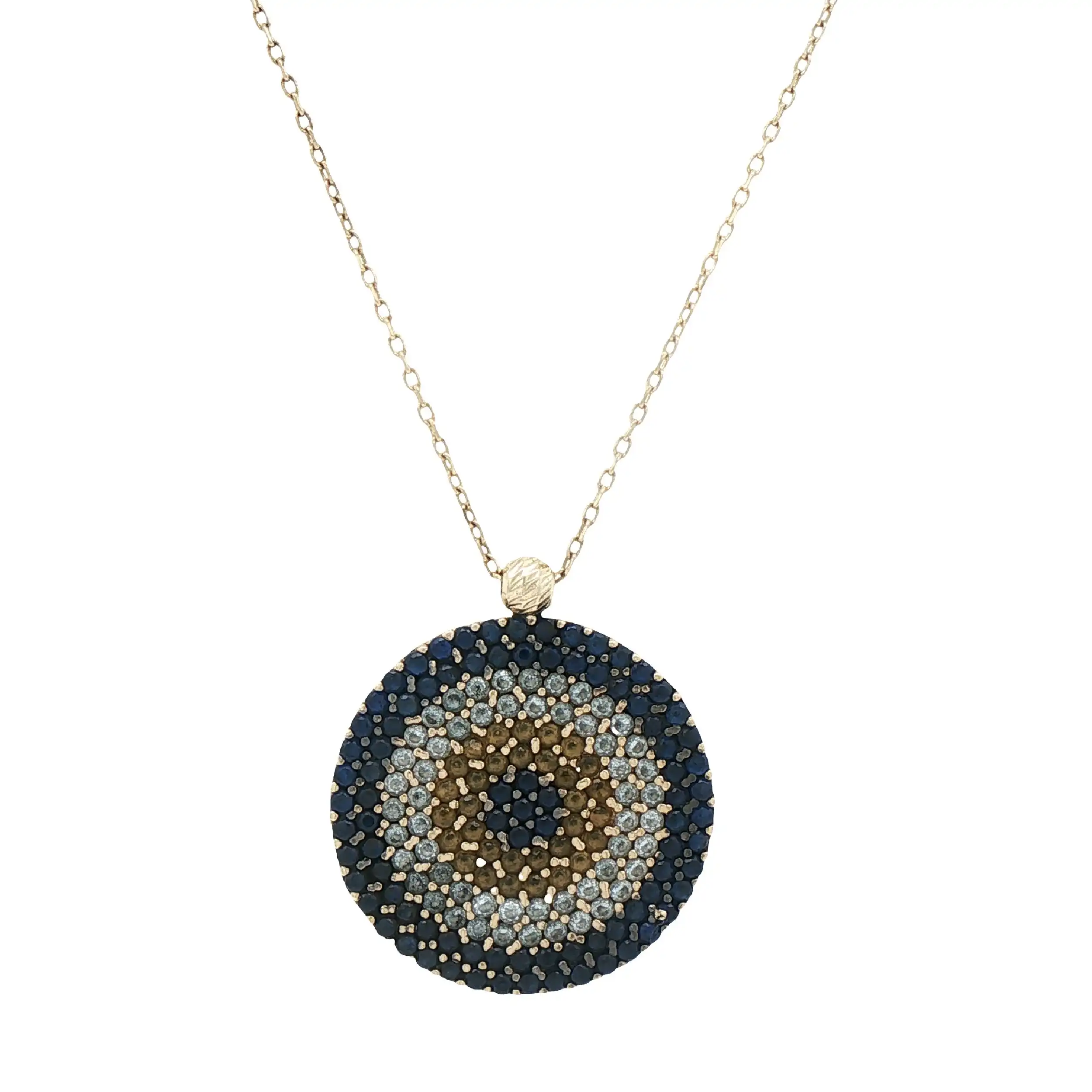 Ankerkette Gelbgold mit Anhänger blauen und weißen Steinen