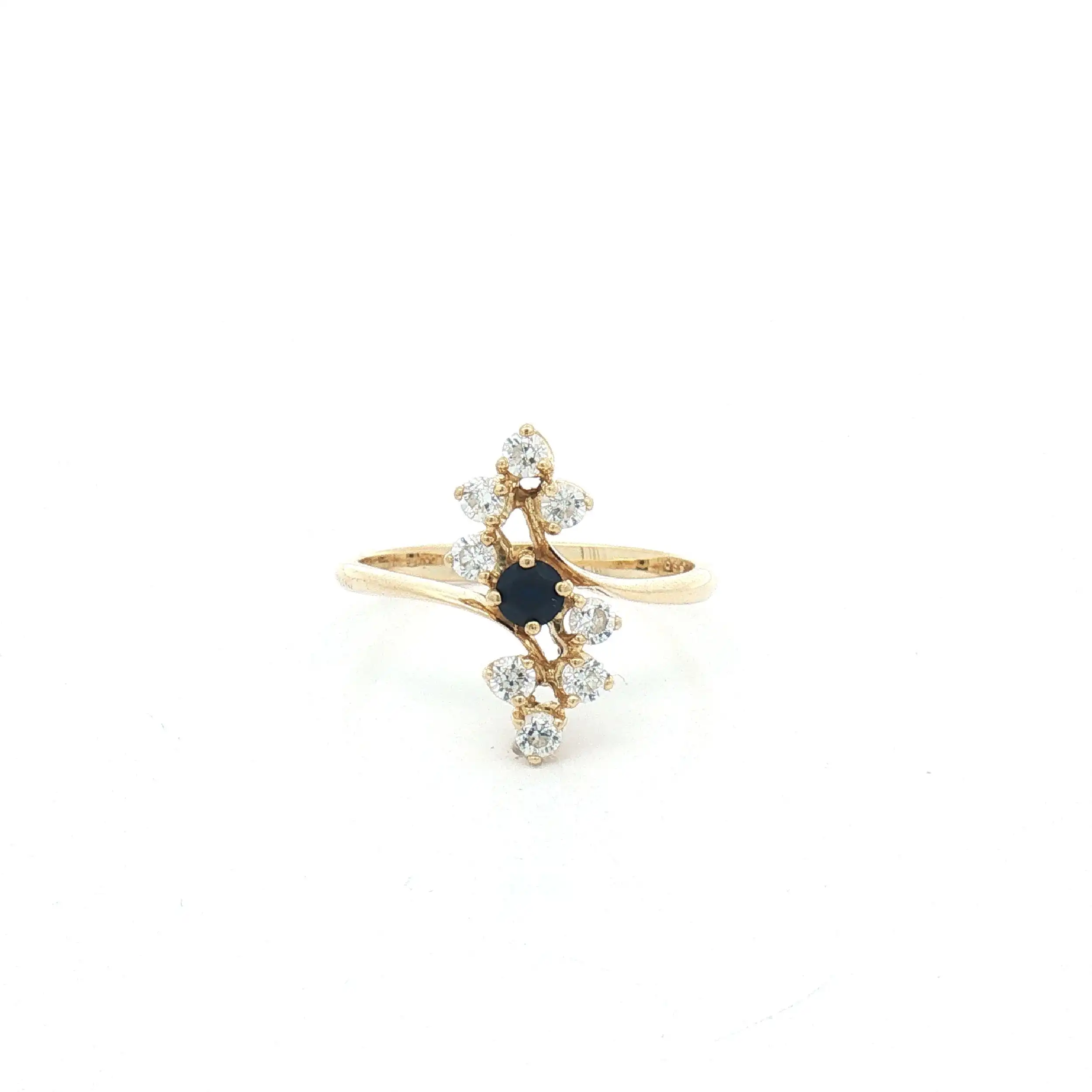 Ring Gelbgold mit blauem Farbstein und Zirkonia