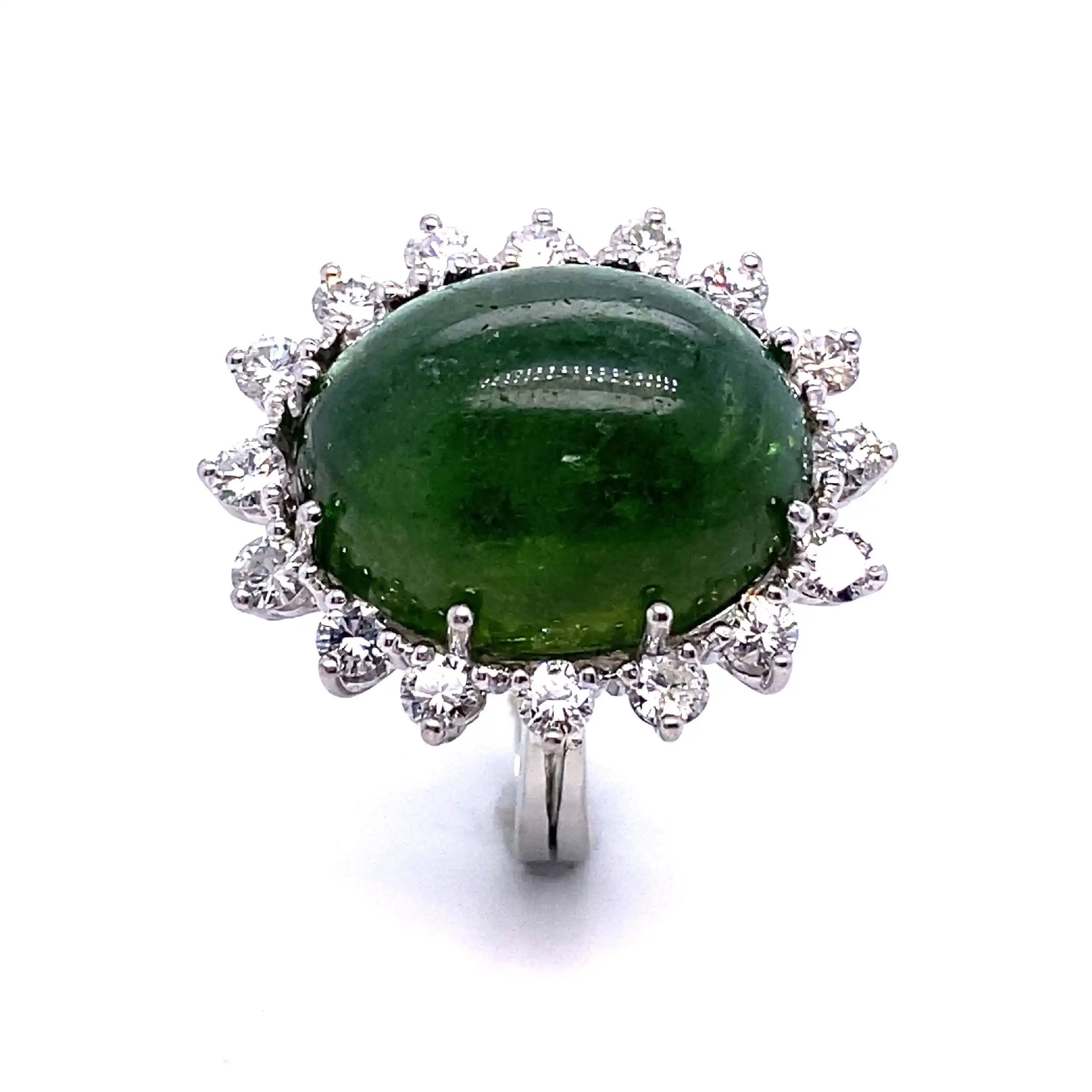 Ring Weißgold mit Turmalin Cabochon und Brillanten Ring Weißgold mit Turmalin Cabochon und Brillanten