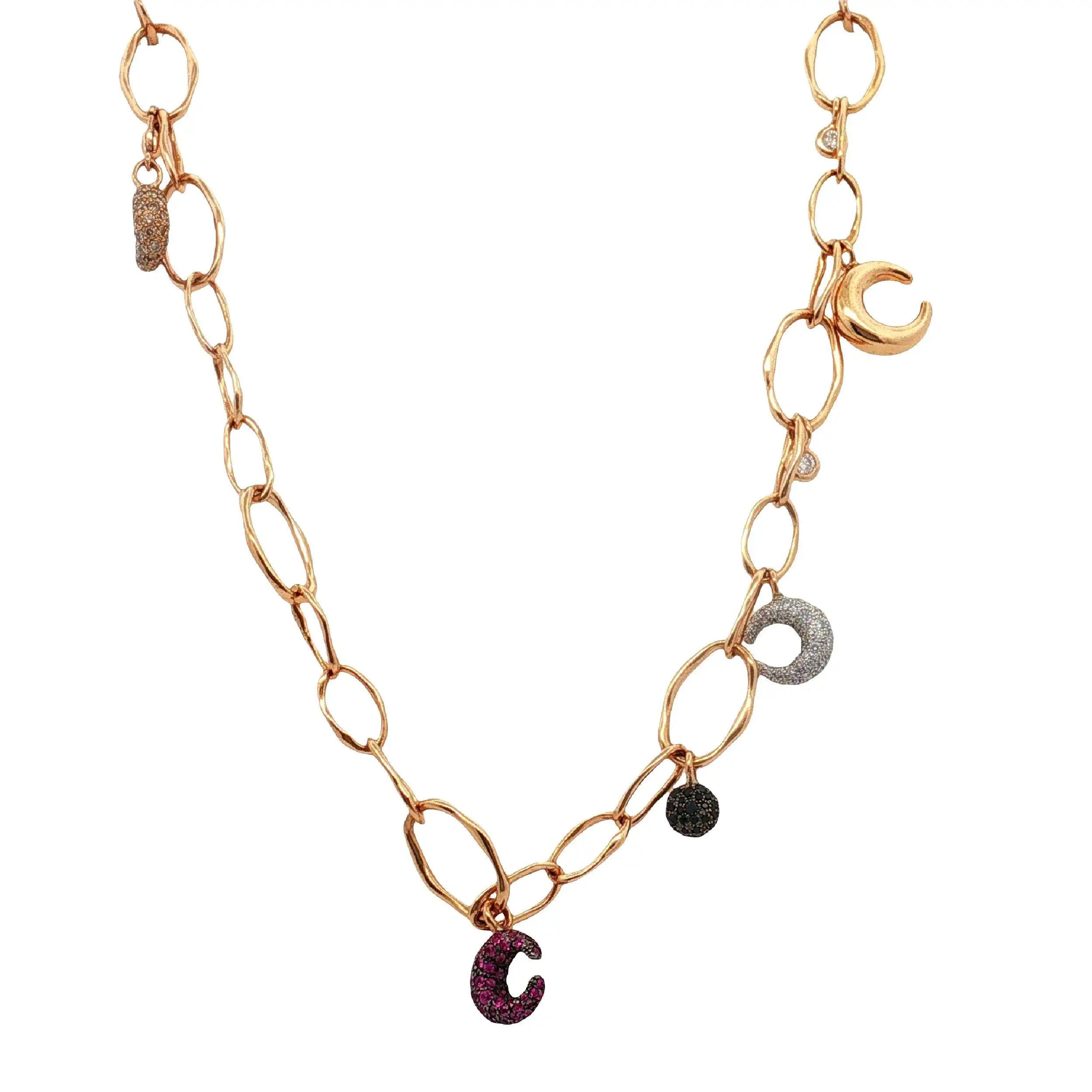 Collier Rotgold Al Coro Mezzaluna mit Saphiren, Diamanten und Brillanten Collier Rotgold Al Coro Mezzaluna mit Saphiren, Diamanten und Brillanten