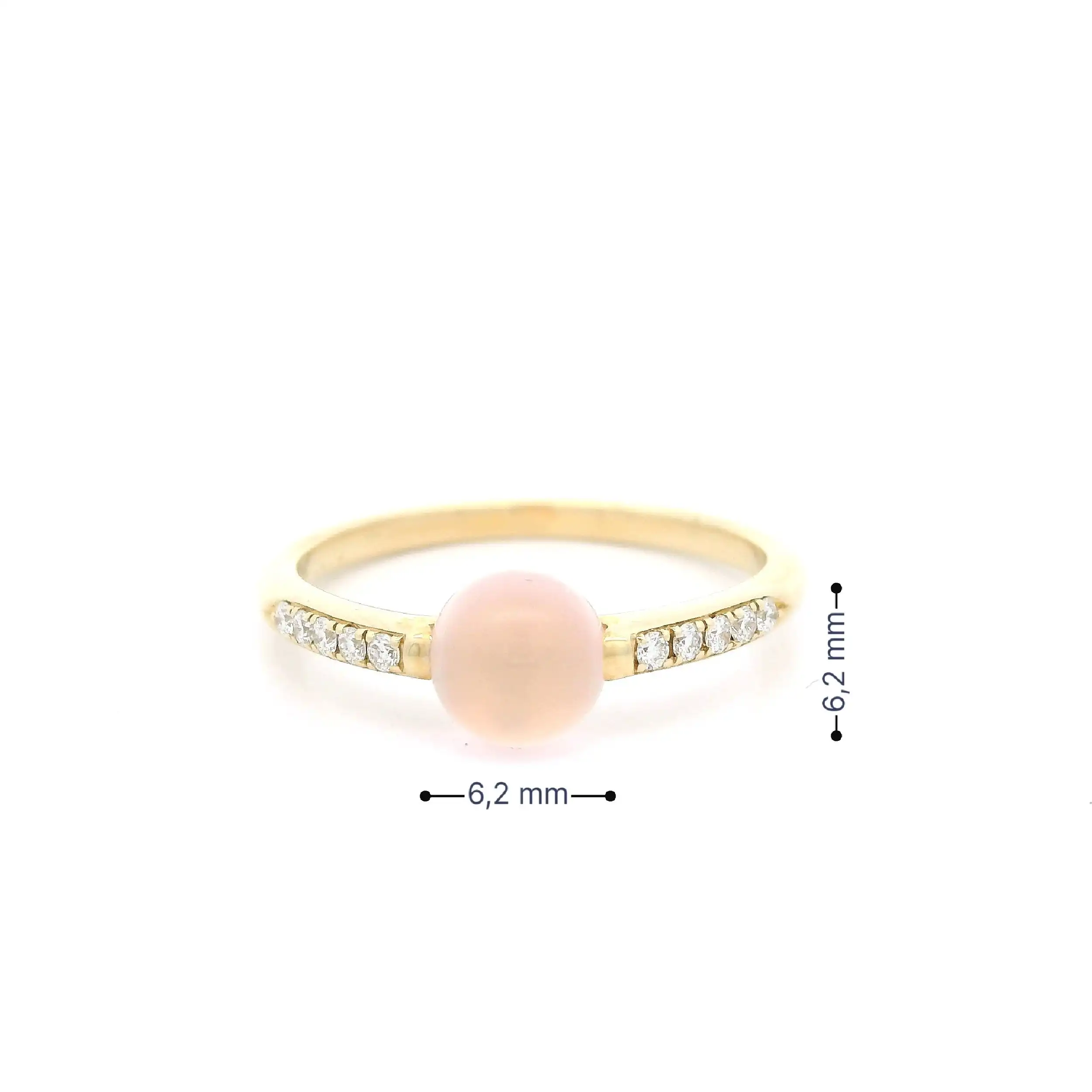 Ring Gelbgold mit Brillanten und Rosenqaurz Cabochon mit 0,10ct graviert