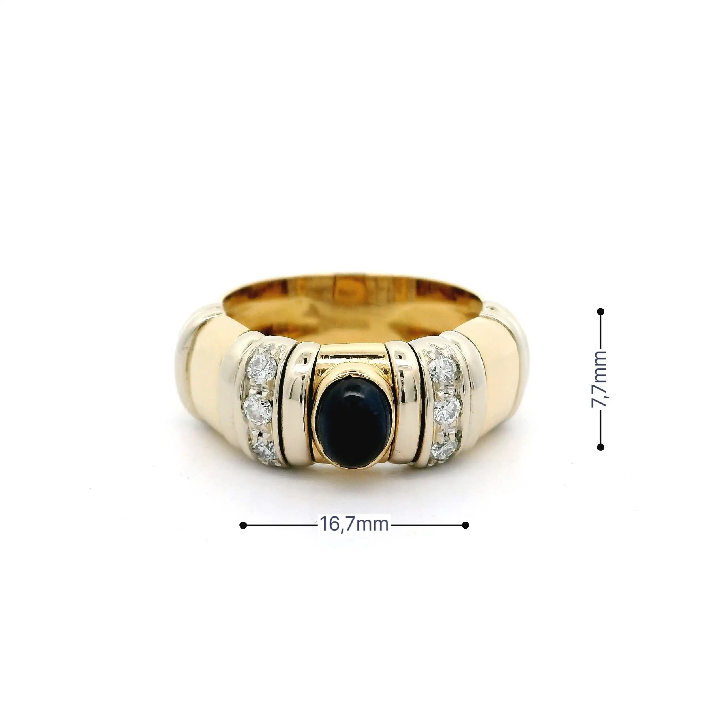 Ring Bicolor mit Saphir Cabochon & Brillanten Ring Bicolor mit Saphir Cabochon & Brillanten