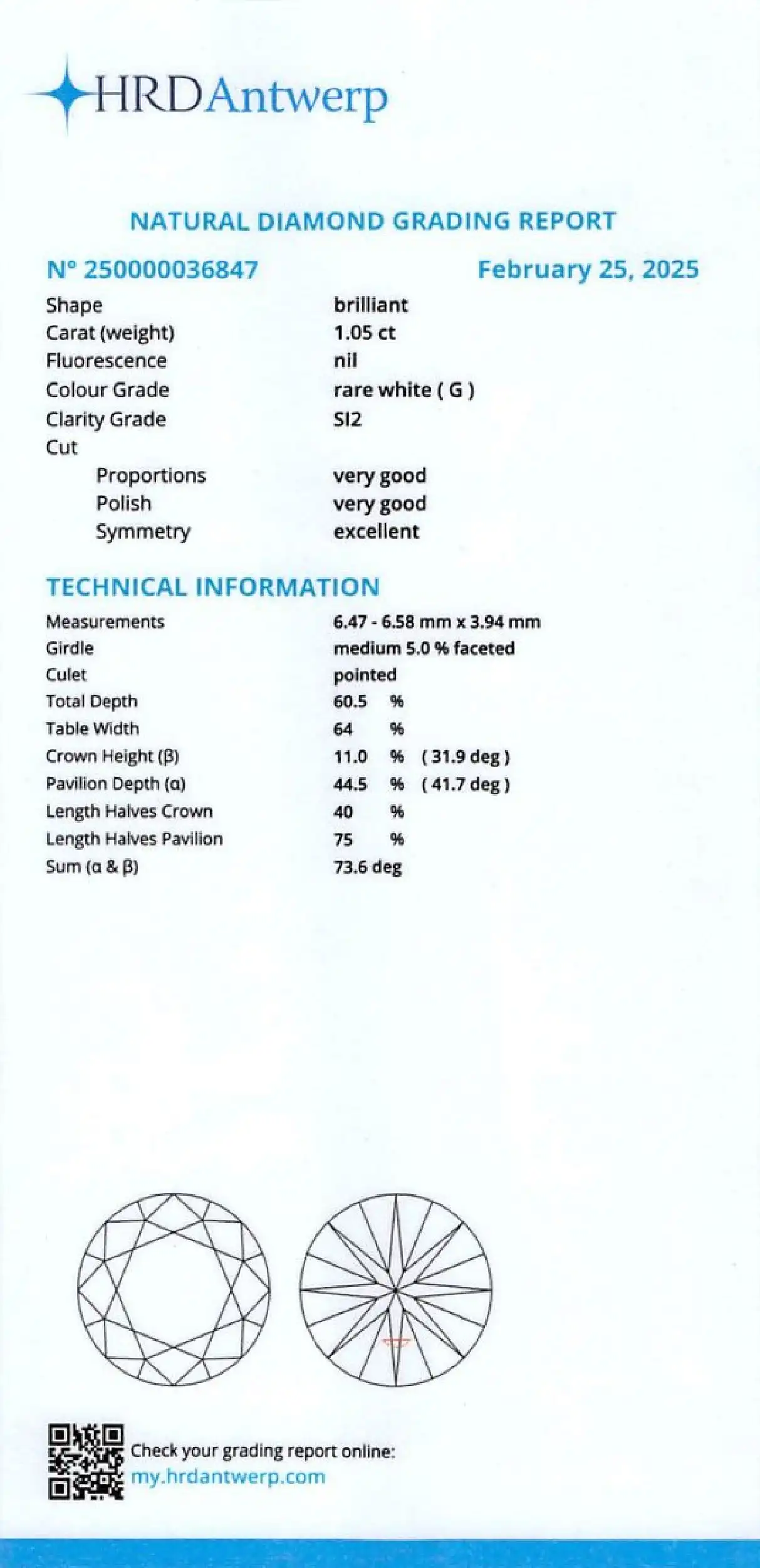 Loser Diamant 1,05ct. G/SI2 HRD Antwerp Expertise Loser Diamant 1,05ct. G/SI2 HRD Antwerp Expertise