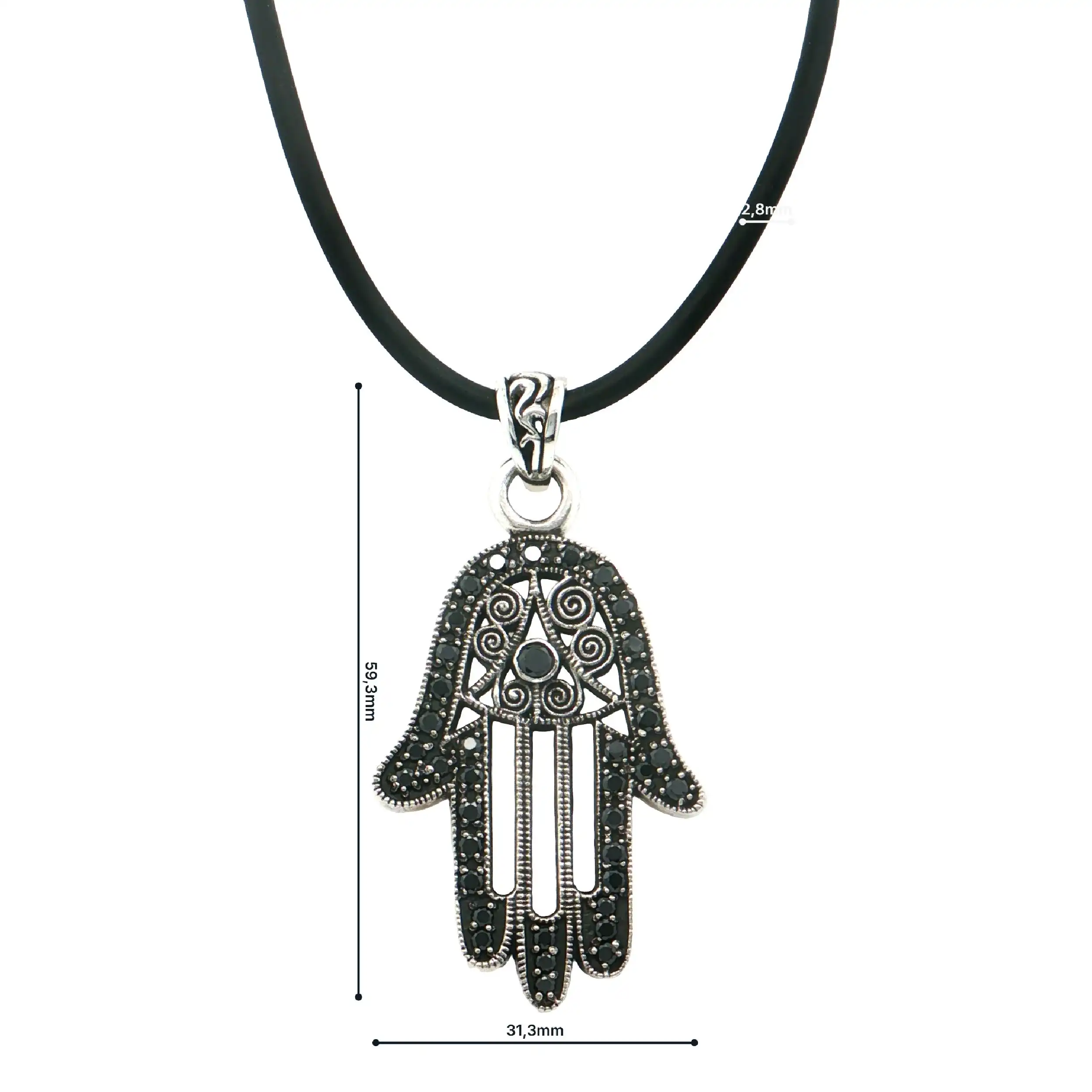 Kautschukkette mit Anhänger Silber "Hand der Fatima" mit Farbsteinen Kautschukkette mit Anhänger Silber "Hand der Fatima" mit Farbsteinen