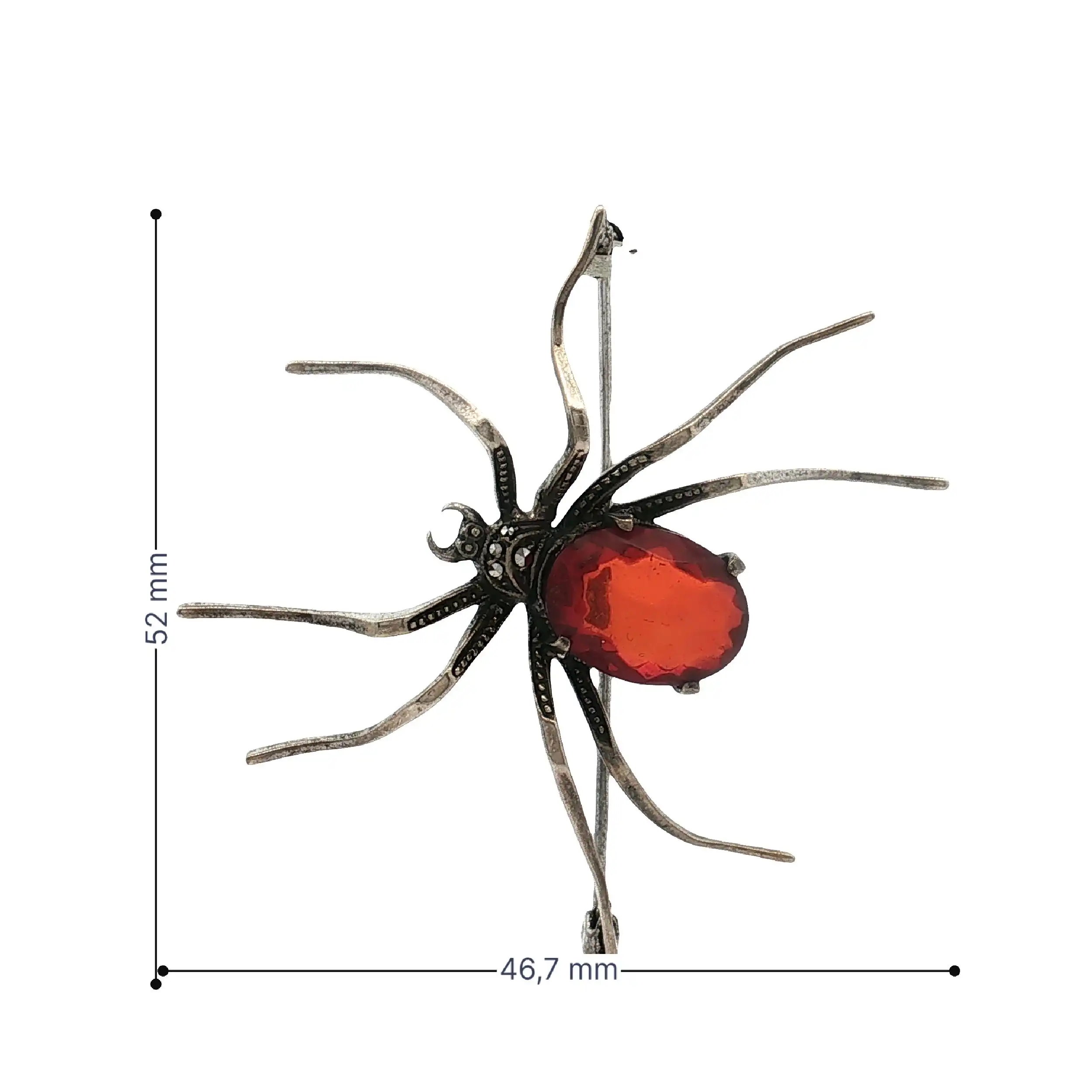 Nadel / Brosche Silber Spinne mit orangenem Stein