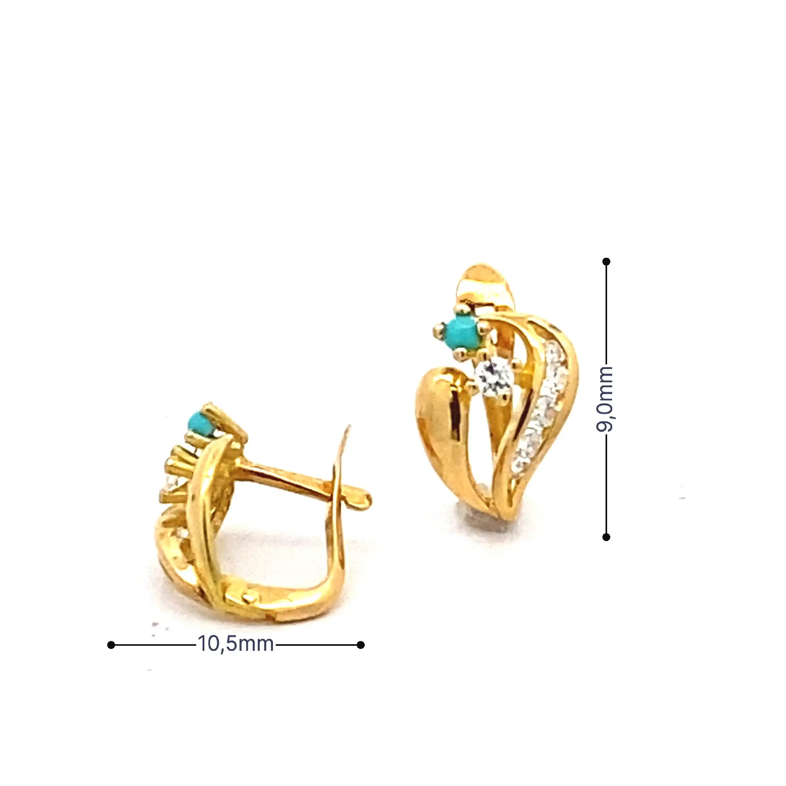 Creolen Gelbgold mit Zirkonia und türkisen Farbsteinen