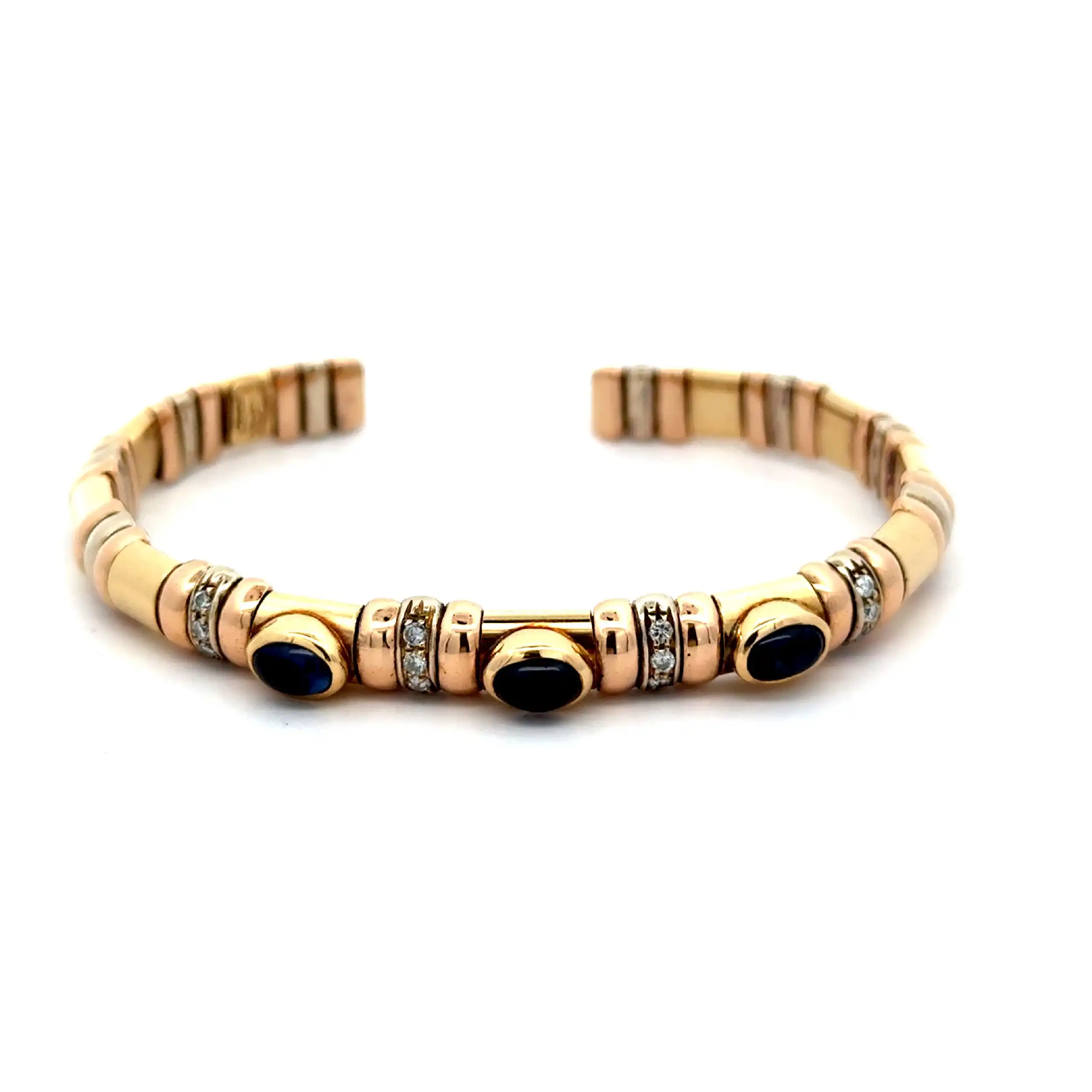 Armreif/ Spange Tricolor mit Saphir Cabochonsteinen & Brillanten Armreif/ Spange Tricolor mit Saphir Cabochonsteinen & Brillanten
