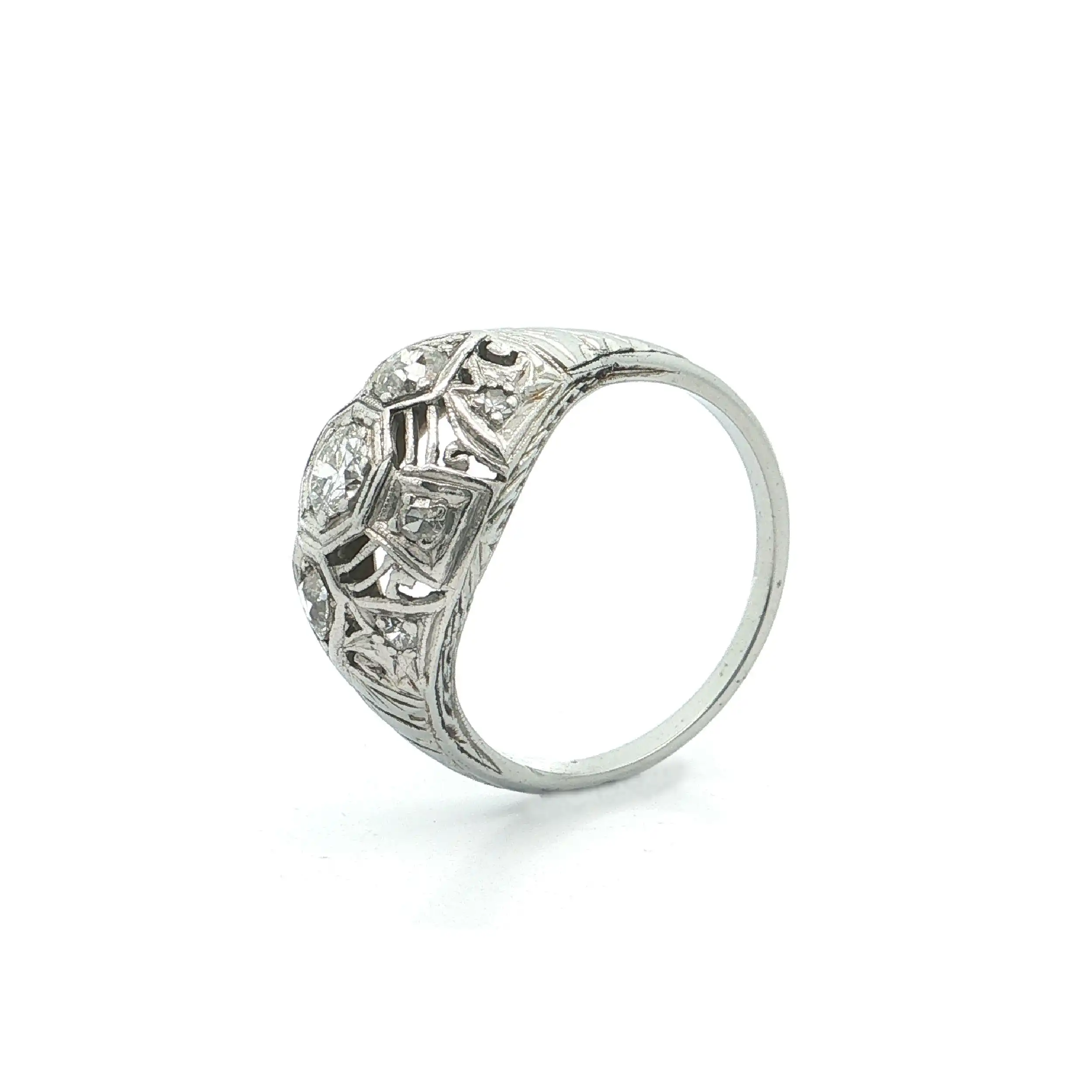 Ring Weißgold Artdéco mit Altschliffdiamanten