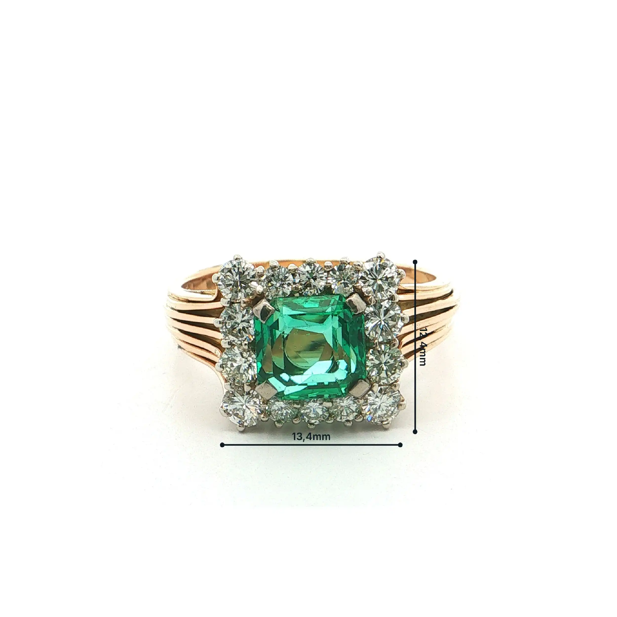 Ring Bicolor mit grünem Farbstein und Brillanten Ring Bicolor mit grünem Farbstein und Brillanten