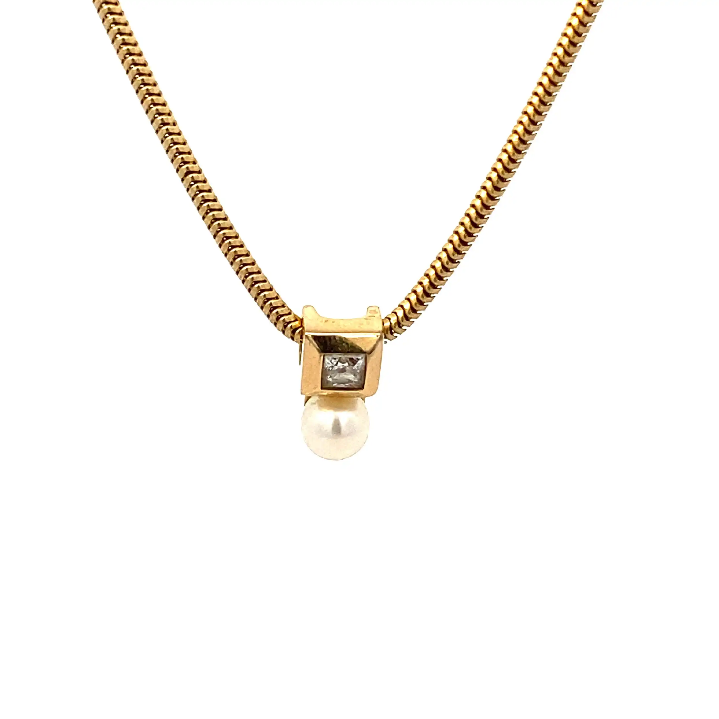 Schlangenkette mit Anhänger Perle und Zirkonia