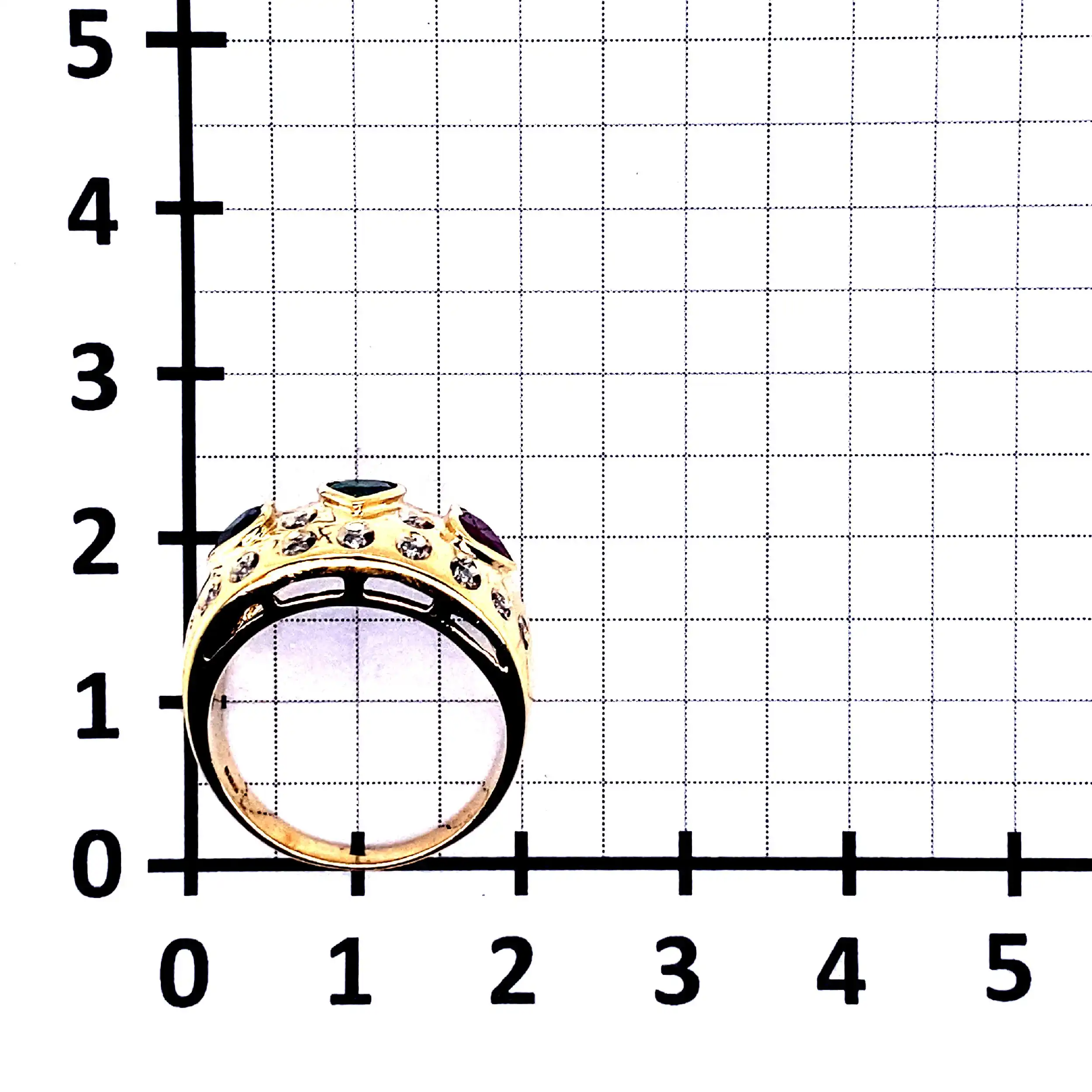 Ring Gelbgold mit Diamanten und Saphir, Rubin, Smaragd