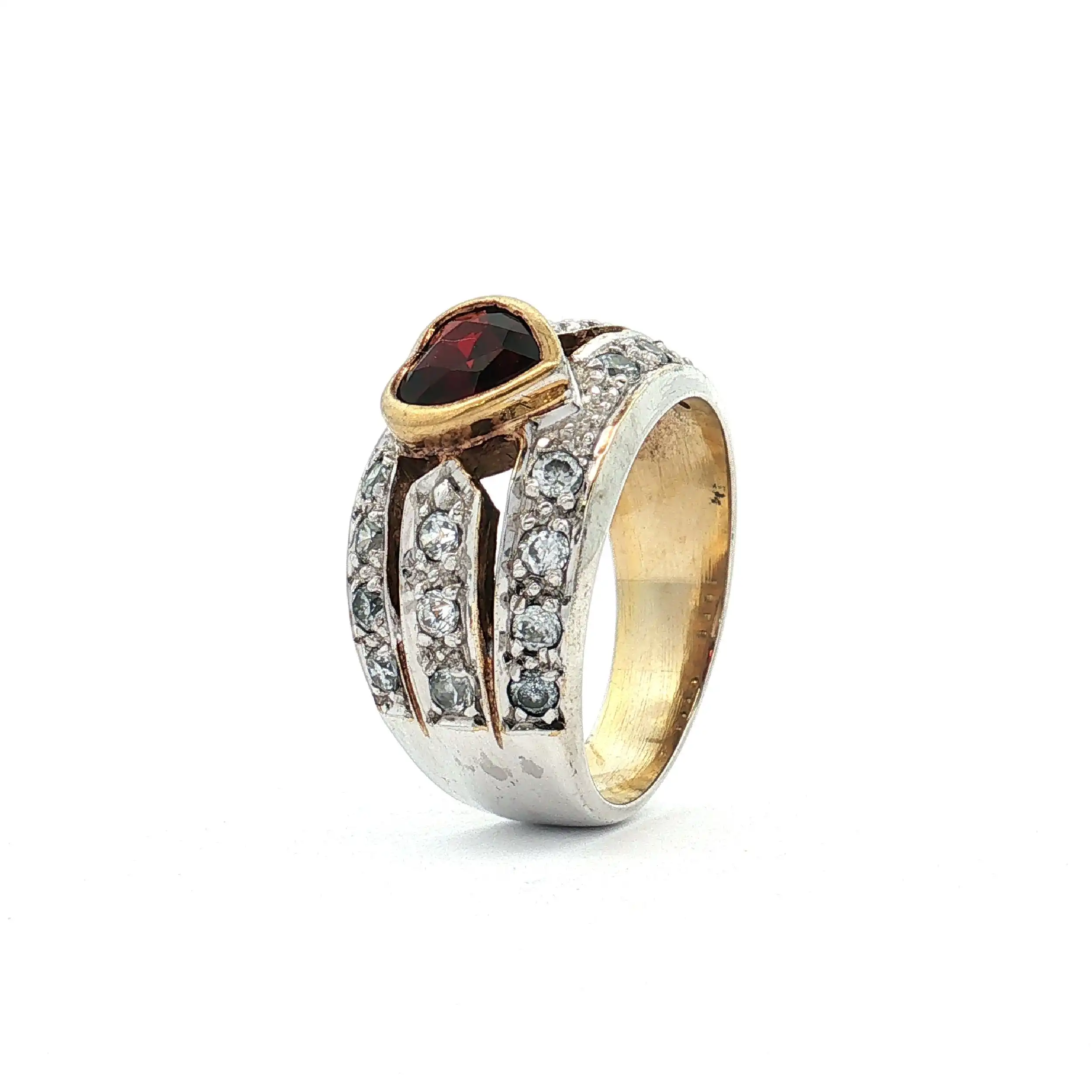 Ring Silber vergoldet mit rotem Stein und Zirkonia