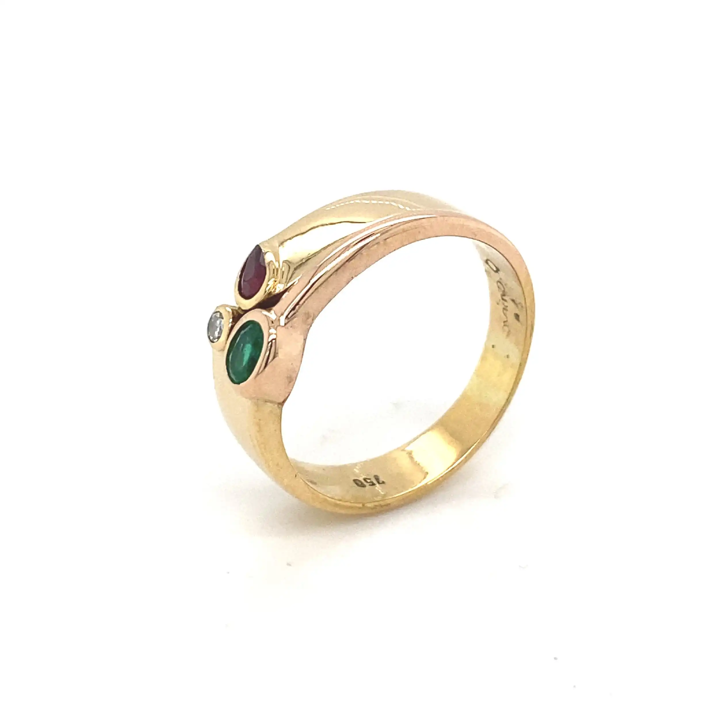 Ring Bicolor mit Rubin, Smaragd und Brillant Ring Bicolor mit Rubin, Smaragd und Brillant
