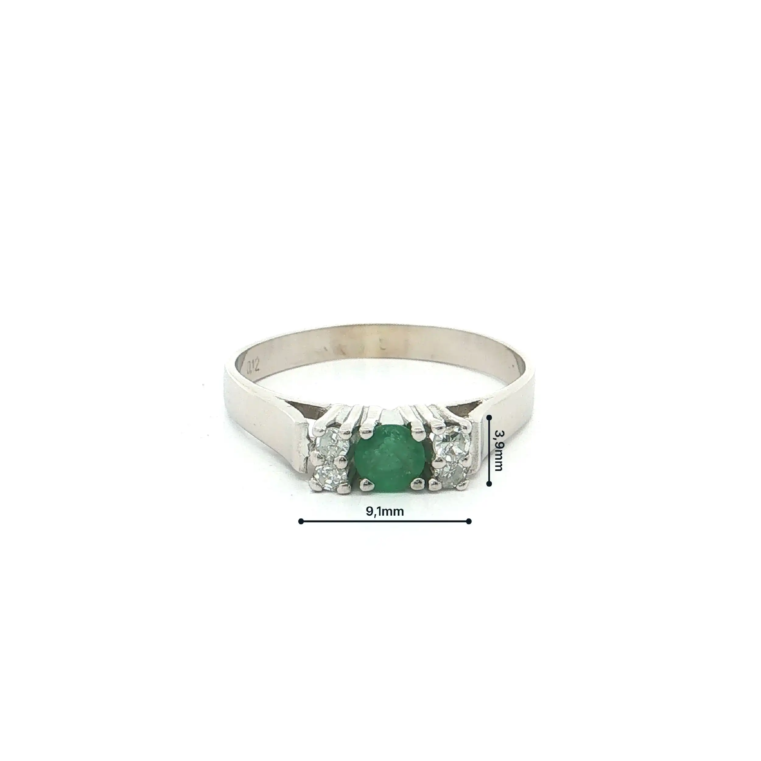 Ring Weißgold mit Smaragd und Diamanten, graviert mit 0,12ct