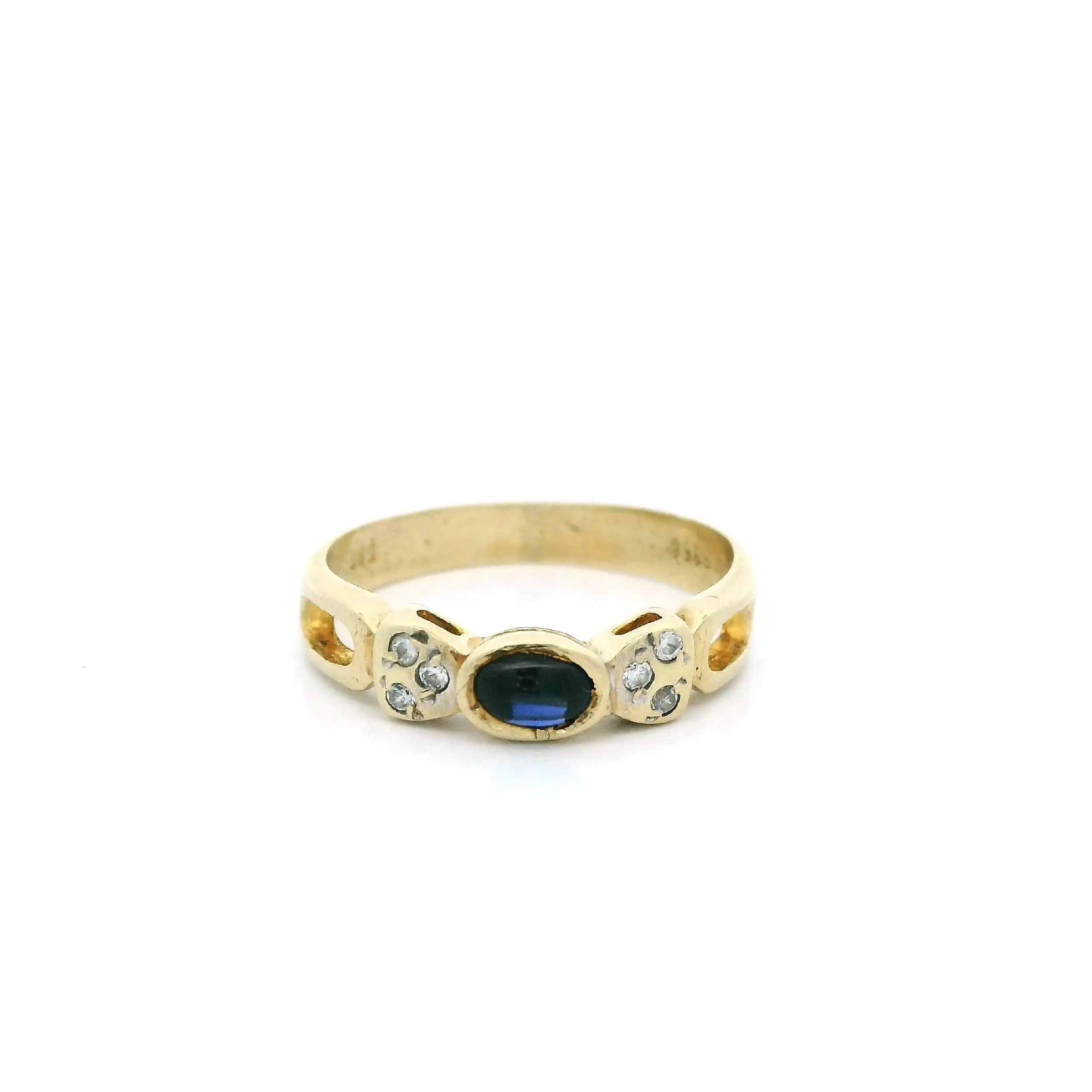 Ring Gelbgold mit blauem Cabochon und Zirkonia
