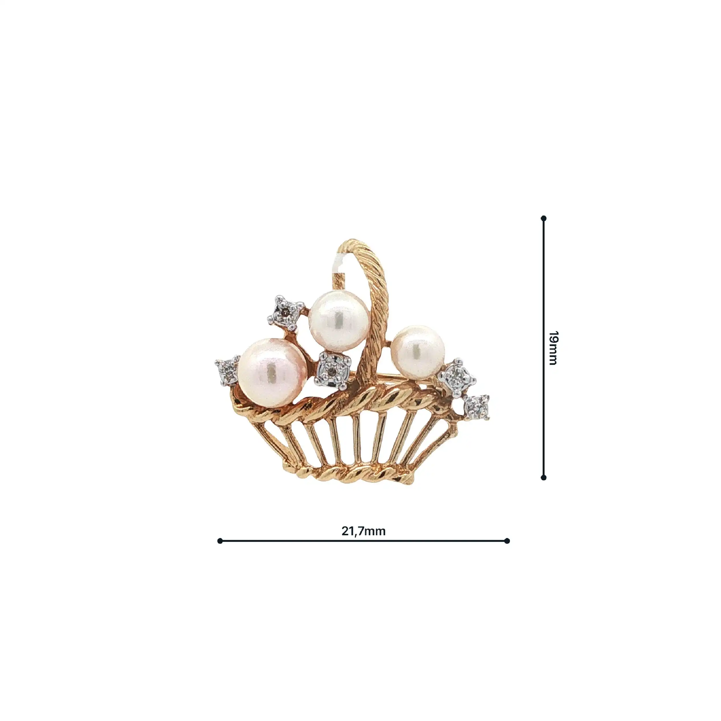 Brosche Gelbgold mit Perlen & Diamanten, graviert mit 0,03ct.