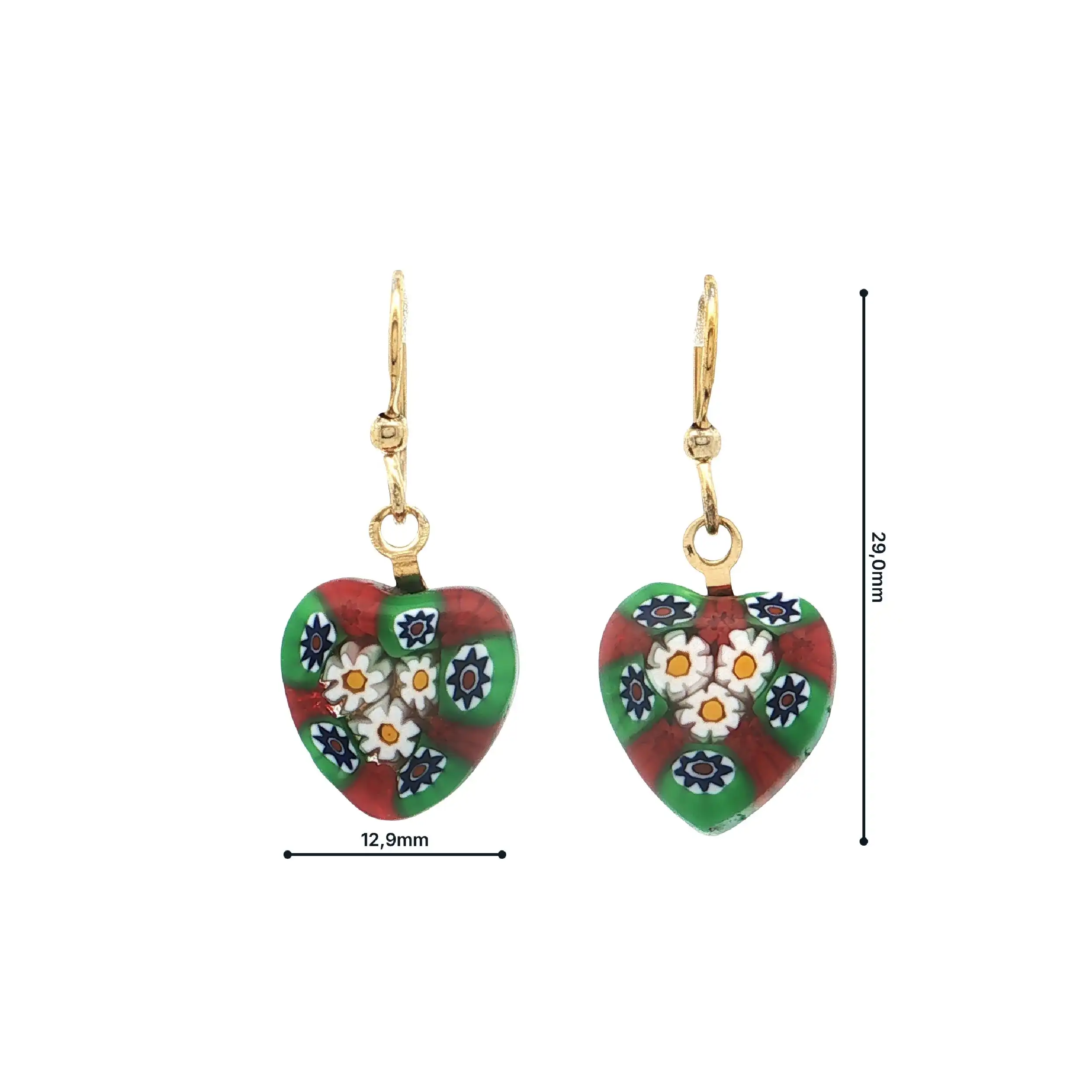 Ohrringe Silber vergoldet mit Herzchen aus Muranoglas Ohrringe Silber vergoldet mit Herzchen aus Muranoglas
