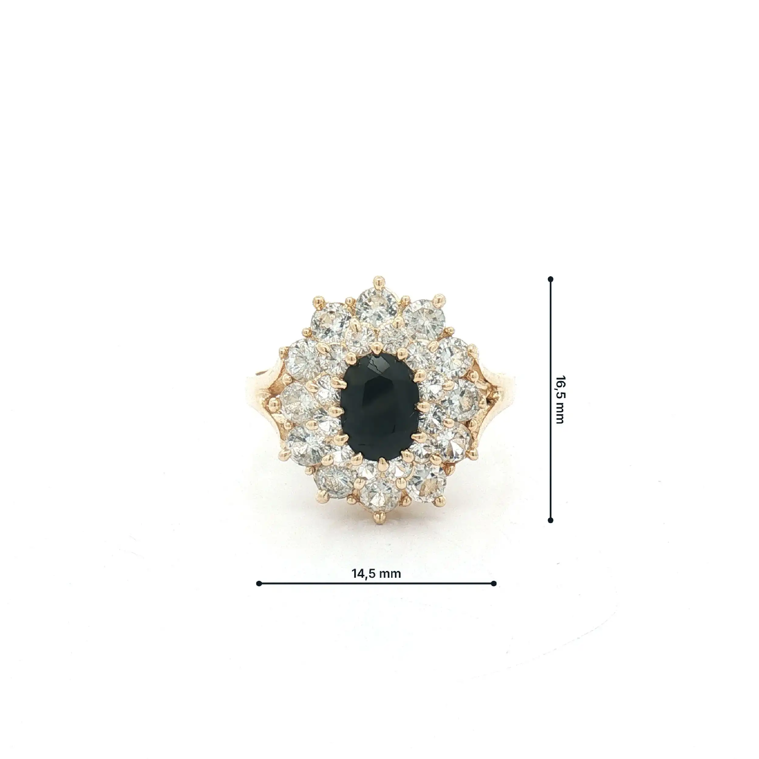 Ring Gelbgold mit blauem Farbstein und Zirkonia