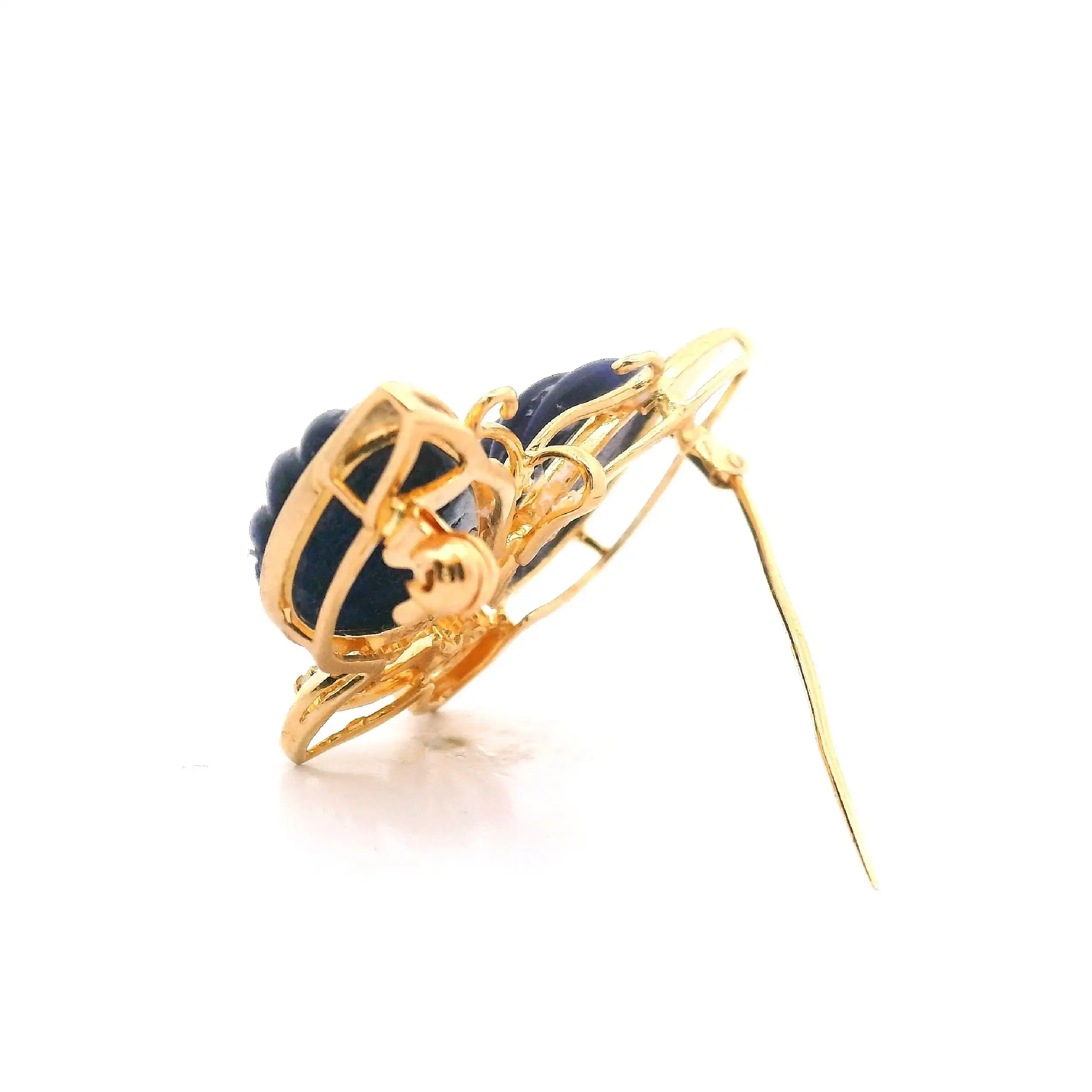 Brosche Schmetterling Gelbgold mit Lapiz und Brillanten Brosche Schmetterling Gelbgold mit Lapiz und Brillanten