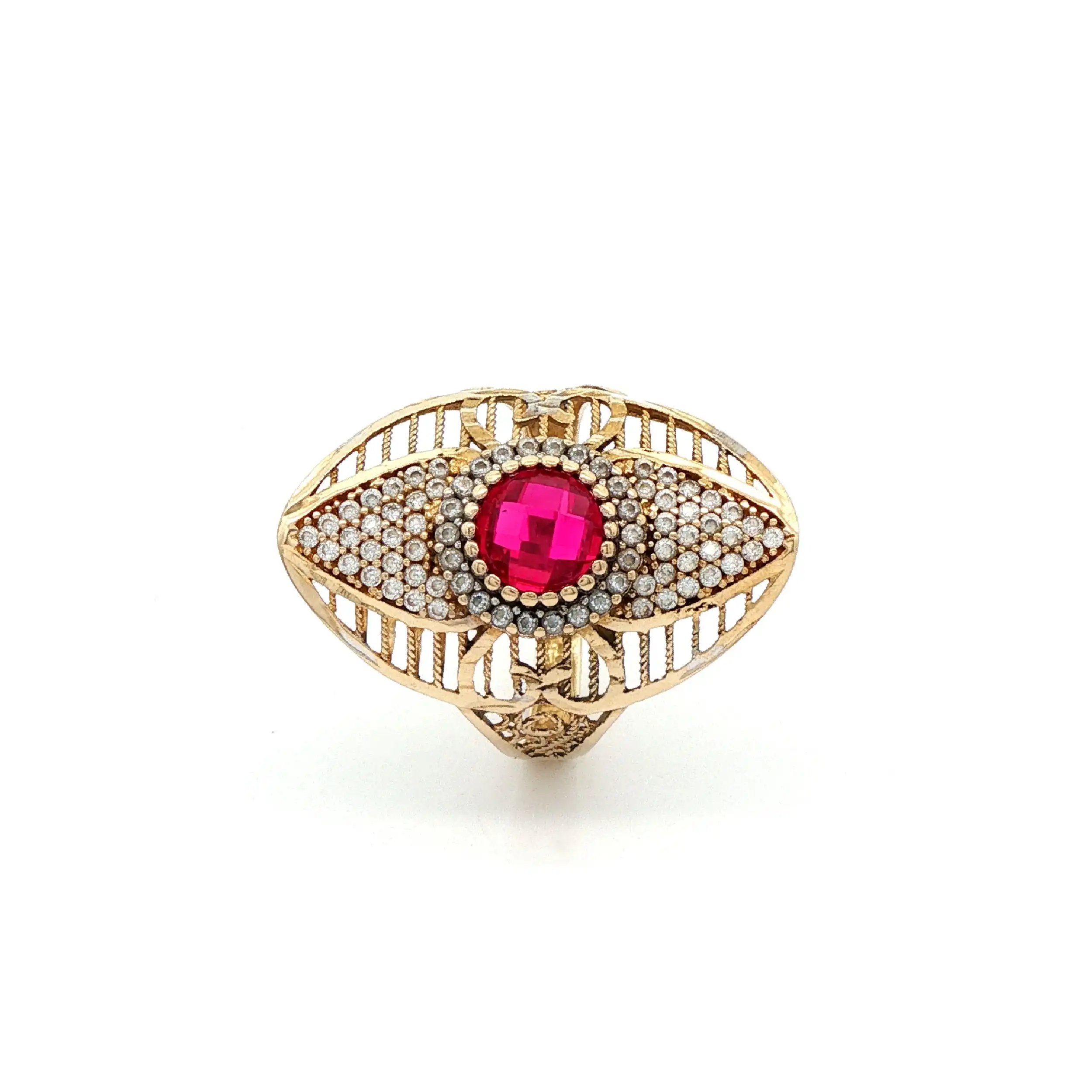 Ring Gelbgold mit rotem Farbstein und Zirkonia Ring Gelbgold mit rotem Farbstein und Zirkonia