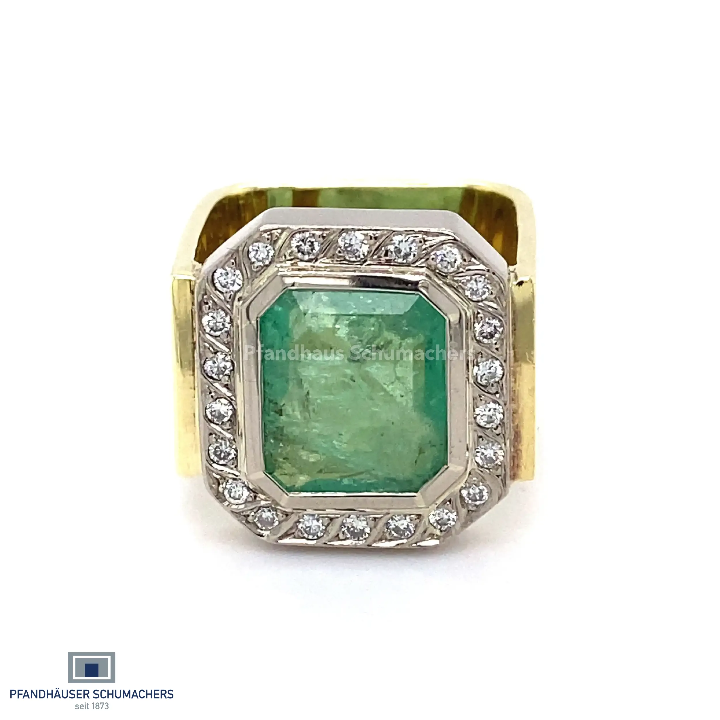 Ring bicolor mit Smaragd und Brillanten 