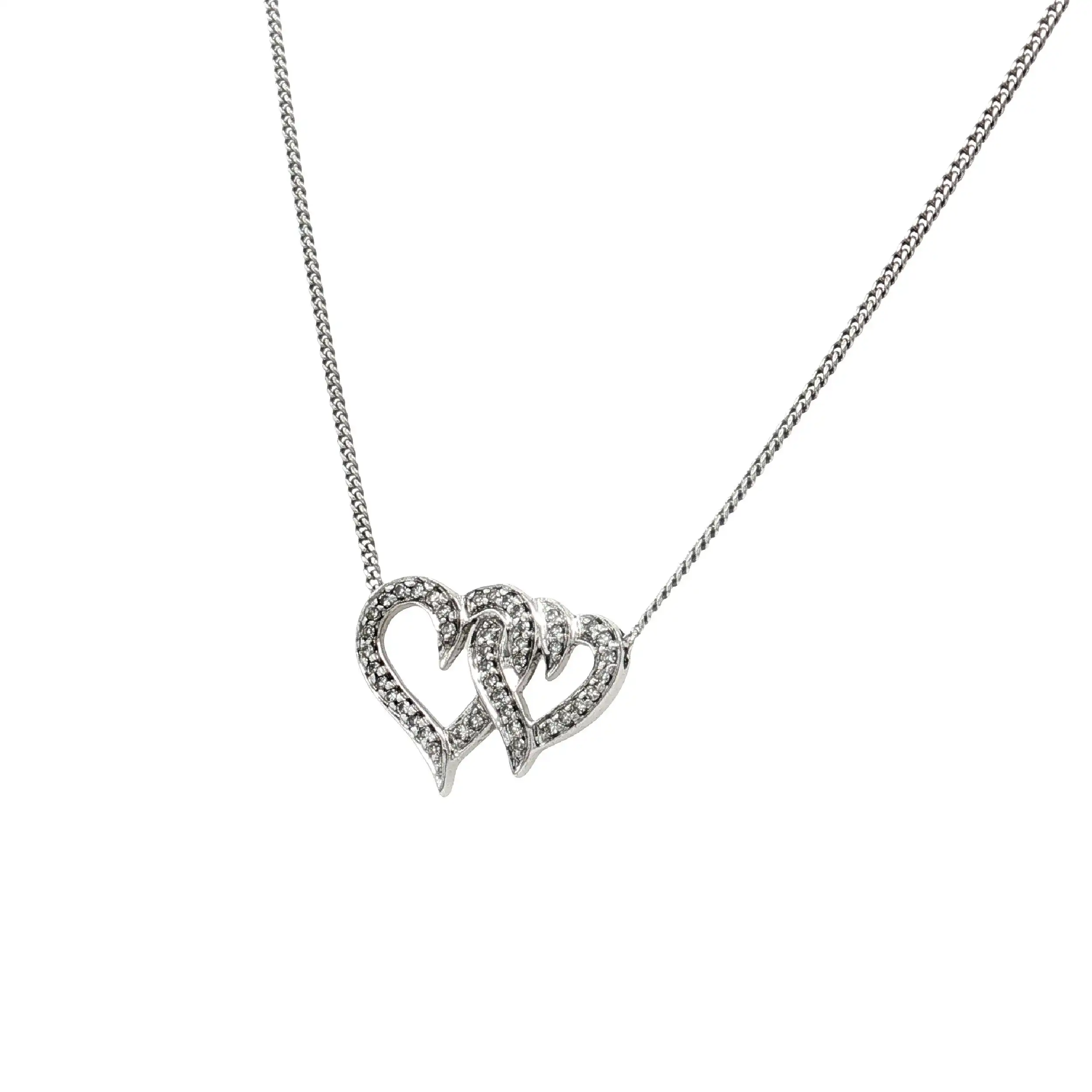 Collier Weißgold verschlungene Herzen mit Diamanten Collier Weißgold verschlungene Herzen mit Diamanten