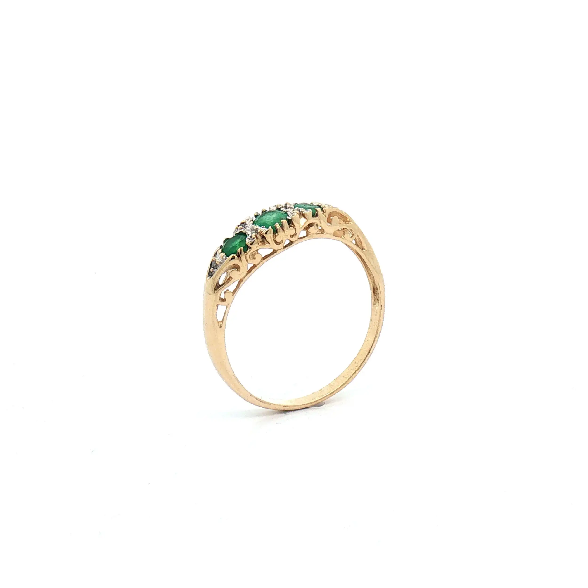 Ring Bicolor mit Diamanten und grünen Farbsteinen